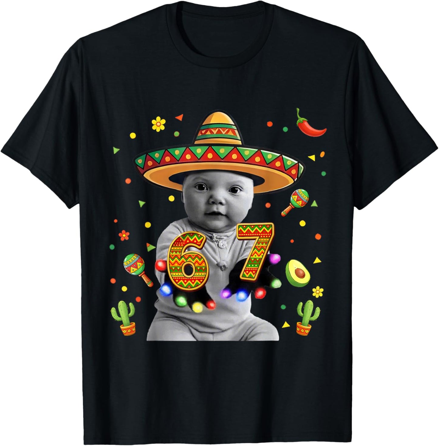 Ai Baby 67 Six Seven Hand Gloving Niche Cinco De Mayo Meme T-Shirt - T-Shirt | Black
