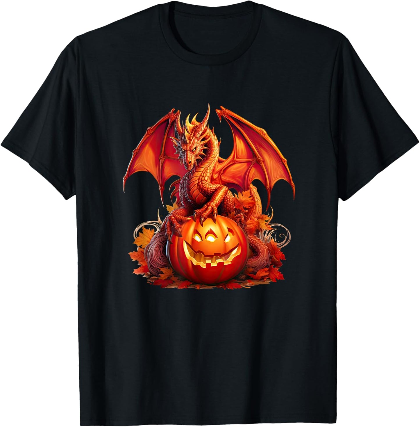 Halloween Dragon Guardian of the Pumpkin, Autumn Silhouette T-Shirt - T-Shirt | Black