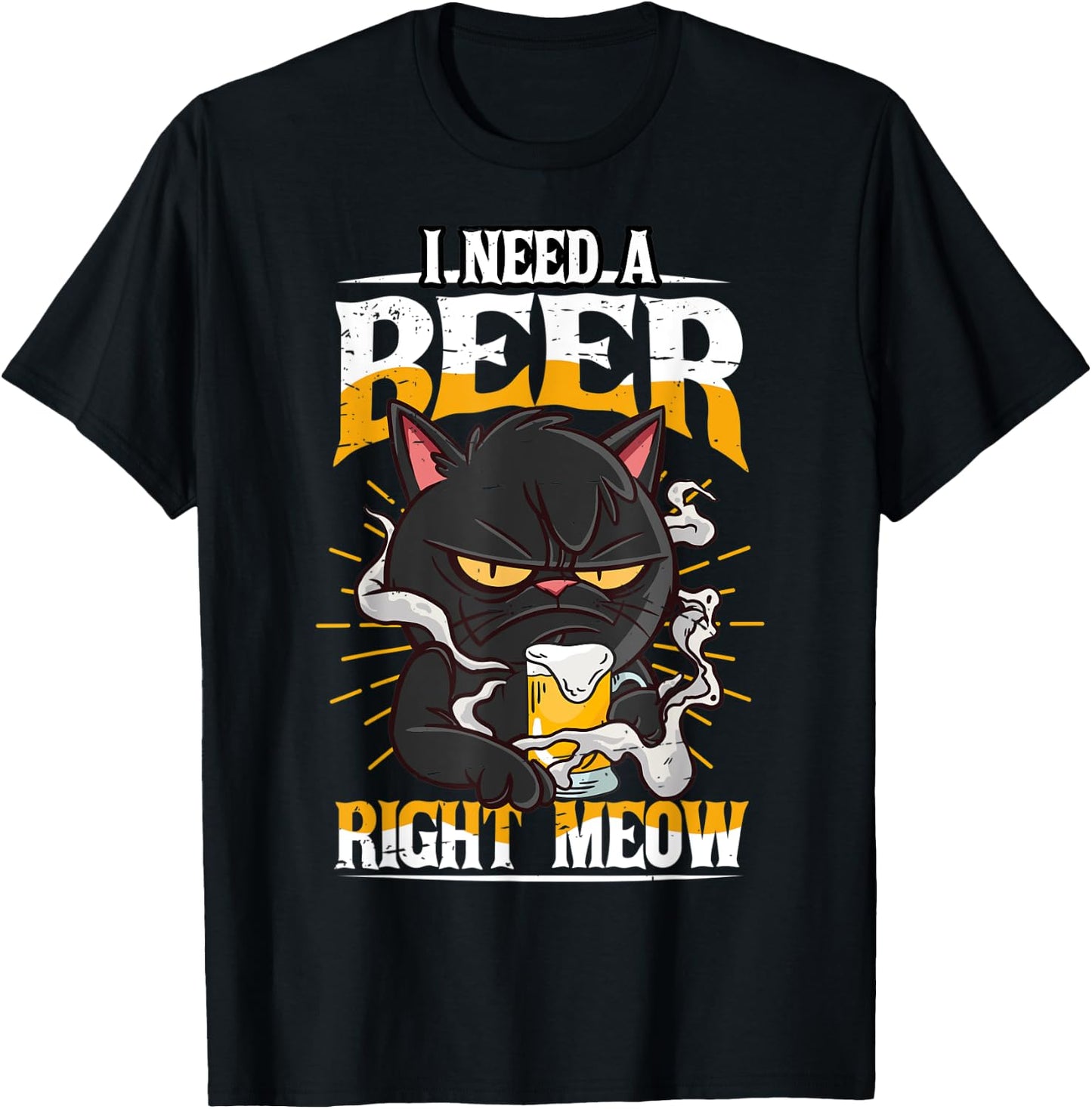 I need a Beer right meow Cat and Beer lover Funny Pun T-Shirt - T-Shirt | Black