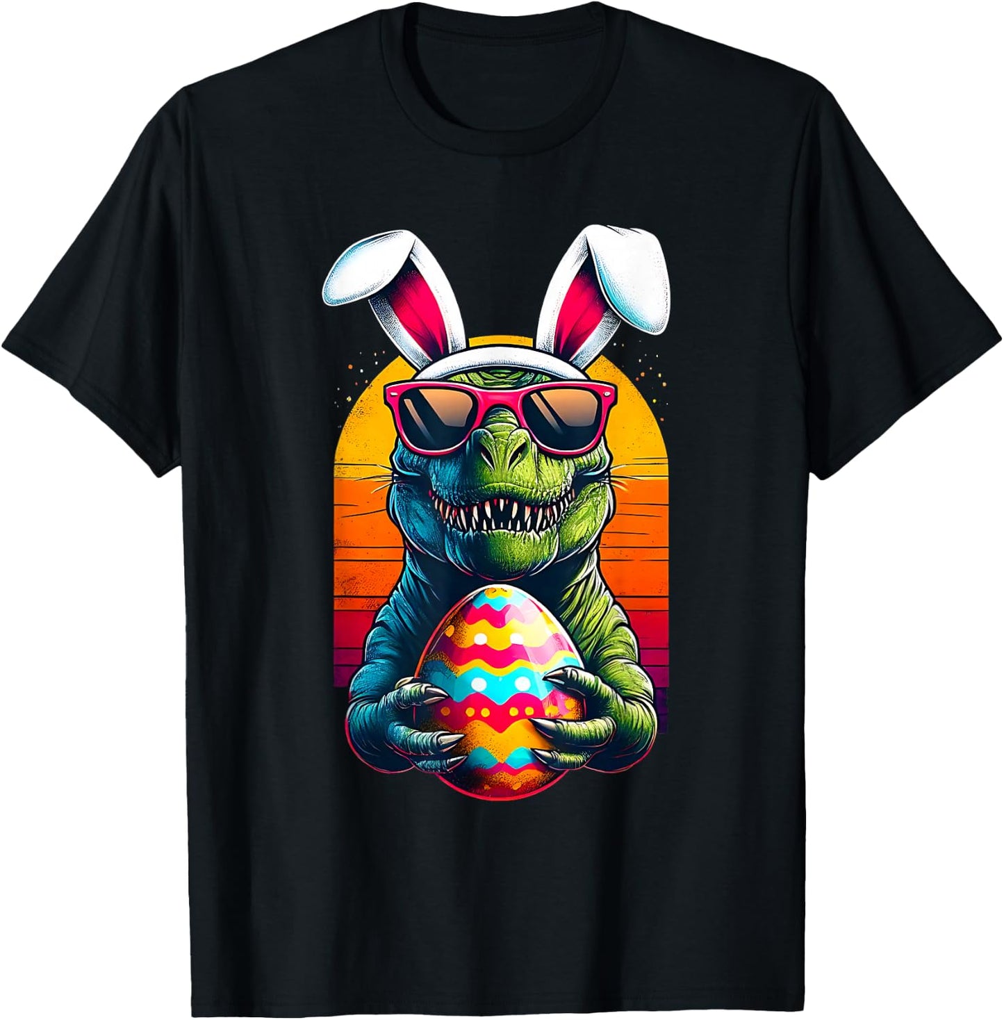 Happy Eastrawr TRex Easter Funny Dinosaur Bunny Egg Hunt Boy T-Shirt - T-Shirt | Black