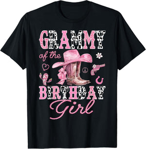 Grammy Of the Birthday Girl Pink CowGirl Western Rodeo T-Shirt - T-Shirt | Black