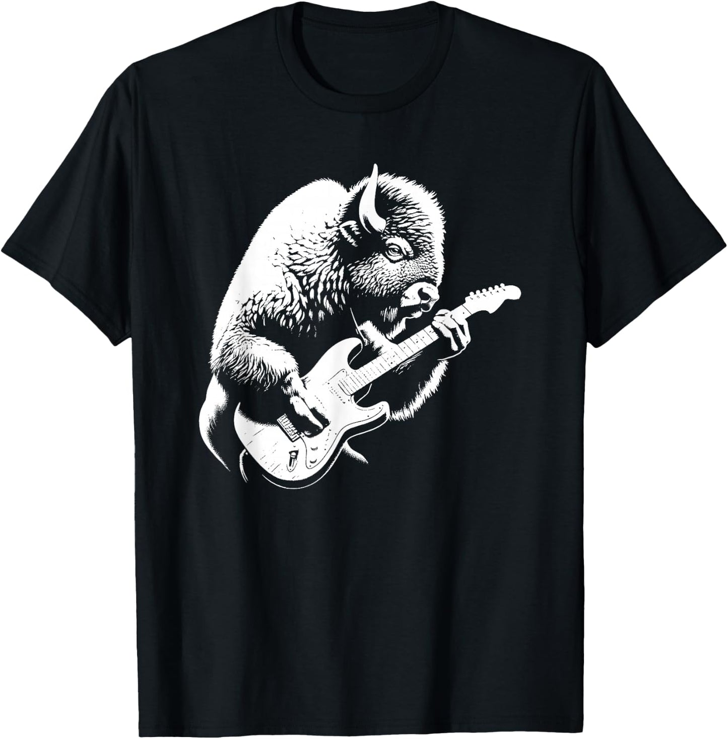 Bison Playing Electric Guitar Rock Star Guitarist T-Shirt - T-Shirt | Black