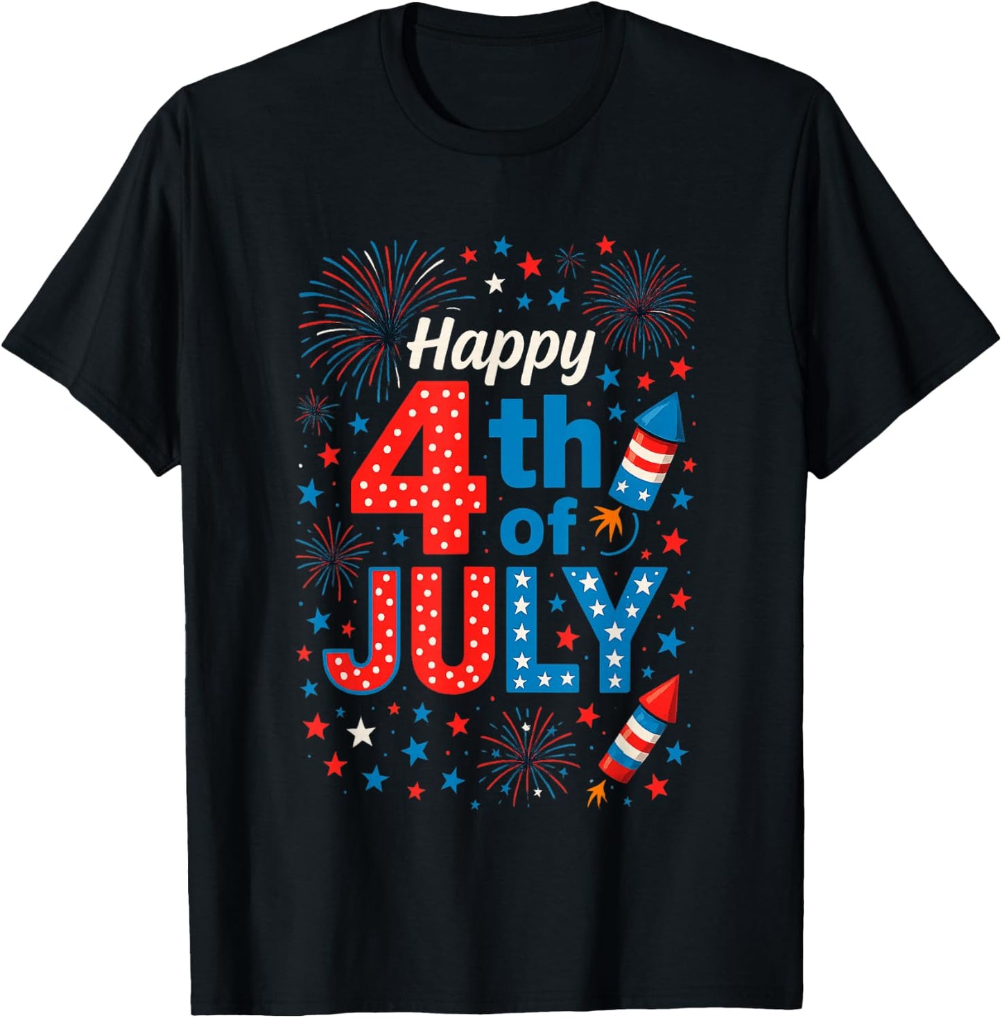 Happy 4th of July Patriotic American Flag USA Men Women Kids T-Shirt - T-Shirt | Black
