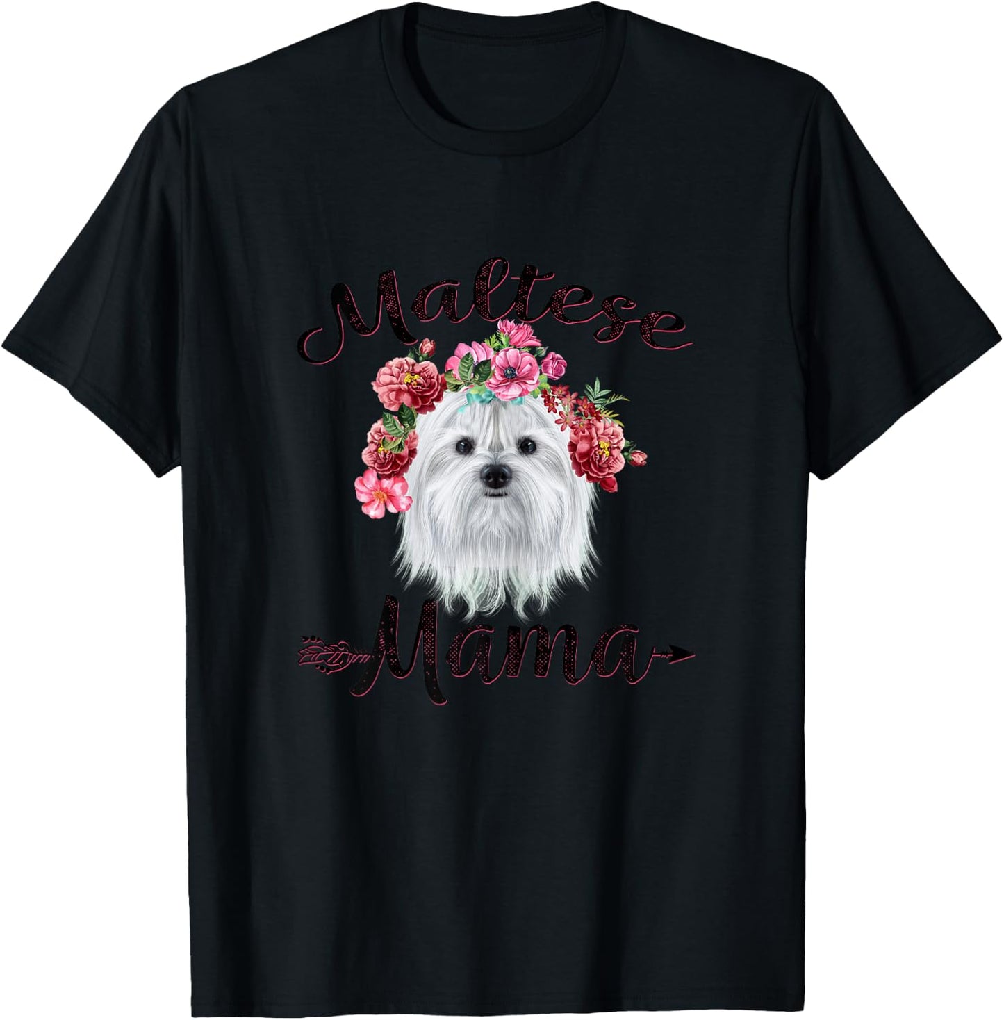 Cute Maltese Mama Flower Dog Lover Mothers Day Women T-Shirt - T-Shirt | Black