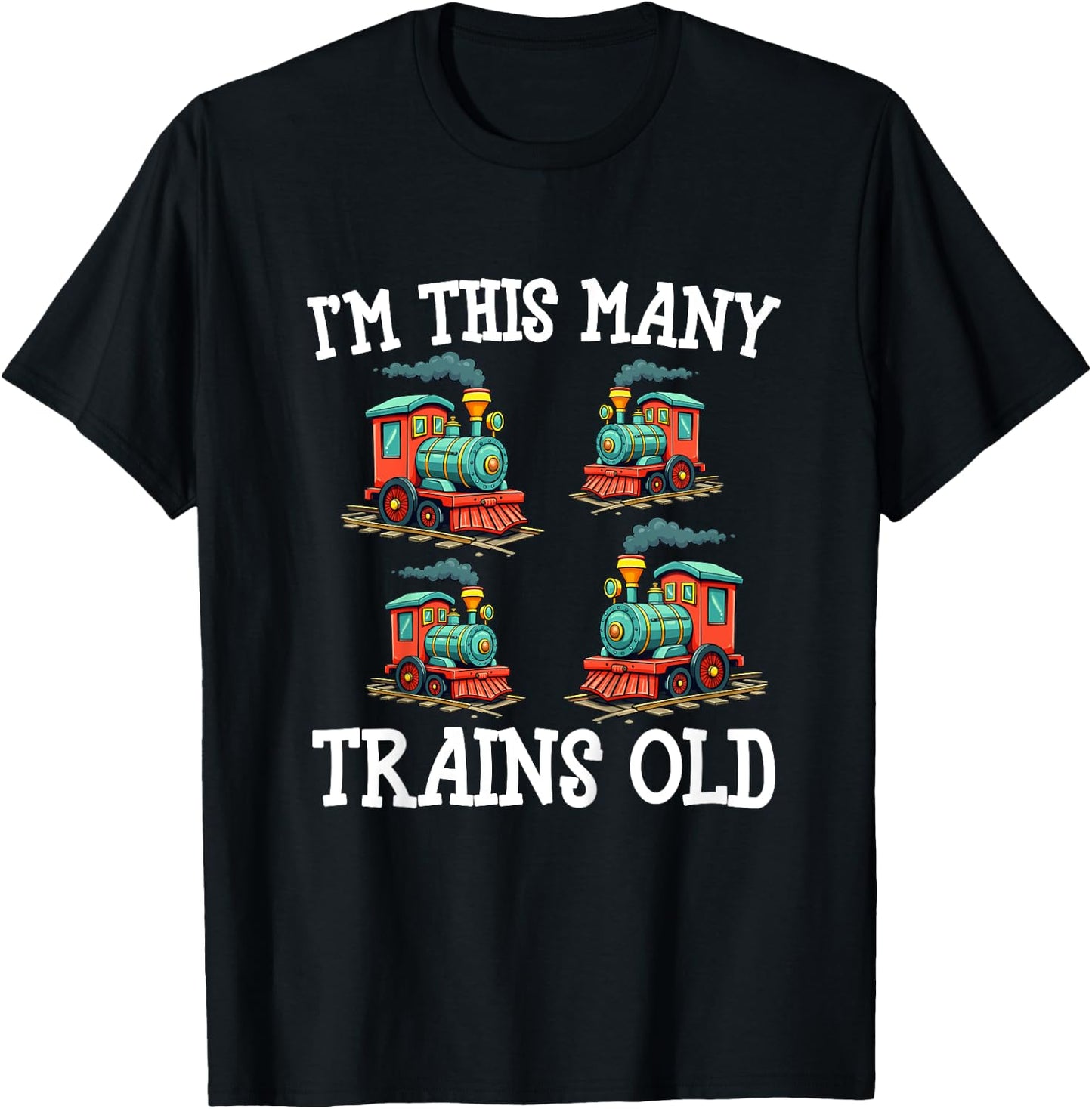 Kids 4 Year Old Boy Trains Birthday 4th Birthday Locomotive Train T-Shirt - T-Shirt | Black