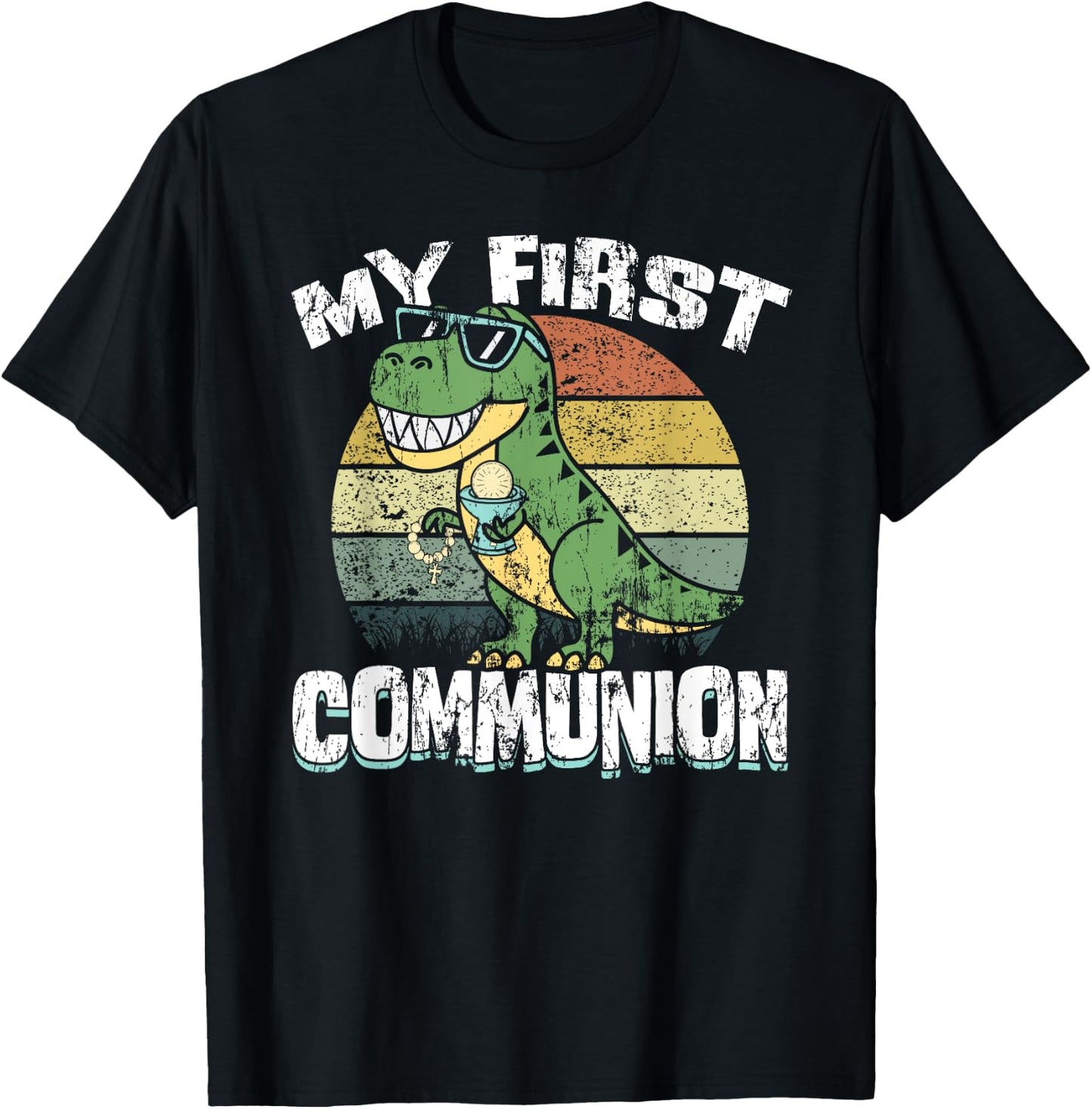 Dinosaur First Communion Christian Boys My First Communion T-Shirt - T-Shirt | Black