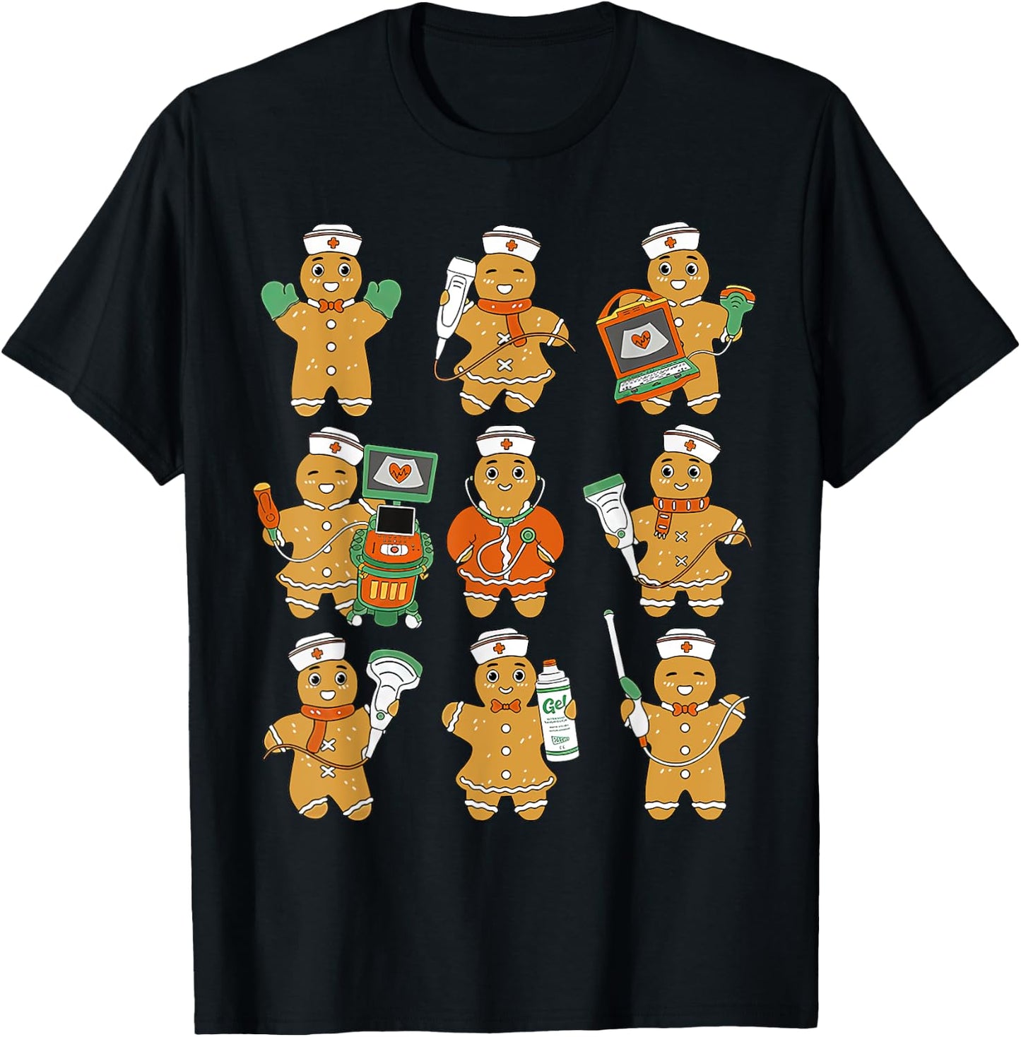 Christmas Ultrasound Tech Gingerbreads Radiology Cardiac T-Shirt - T-Shirt | Black