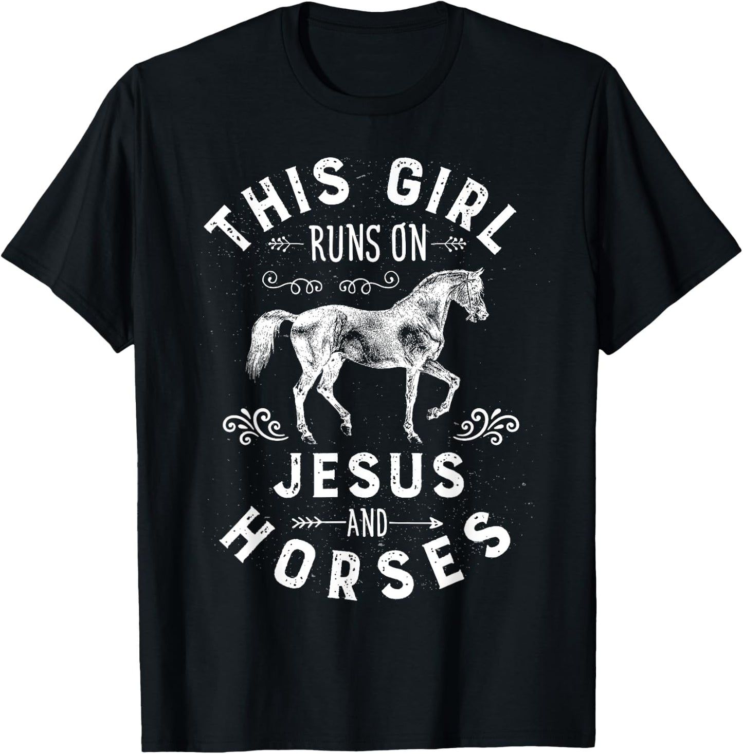 This Girl Runs On Jesus And Horses Horse Riding Equestrian T-Shirt - T-Shirt | Black