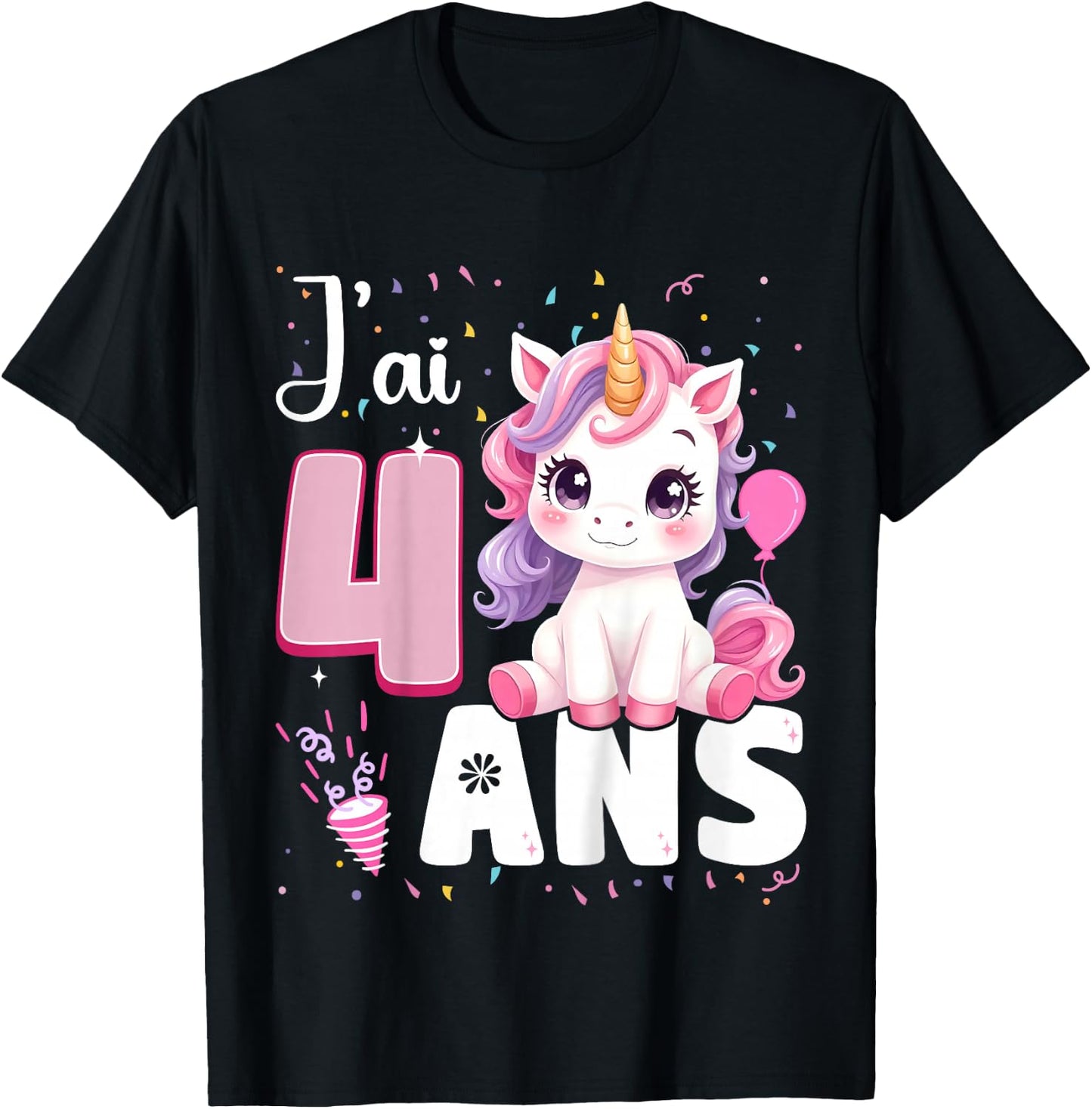 Child Girl 4 Years Unicorn Girl Birthday 4 Years I Ai 4 Years , Black, 2 T-Shirt - T-Shirt | Black