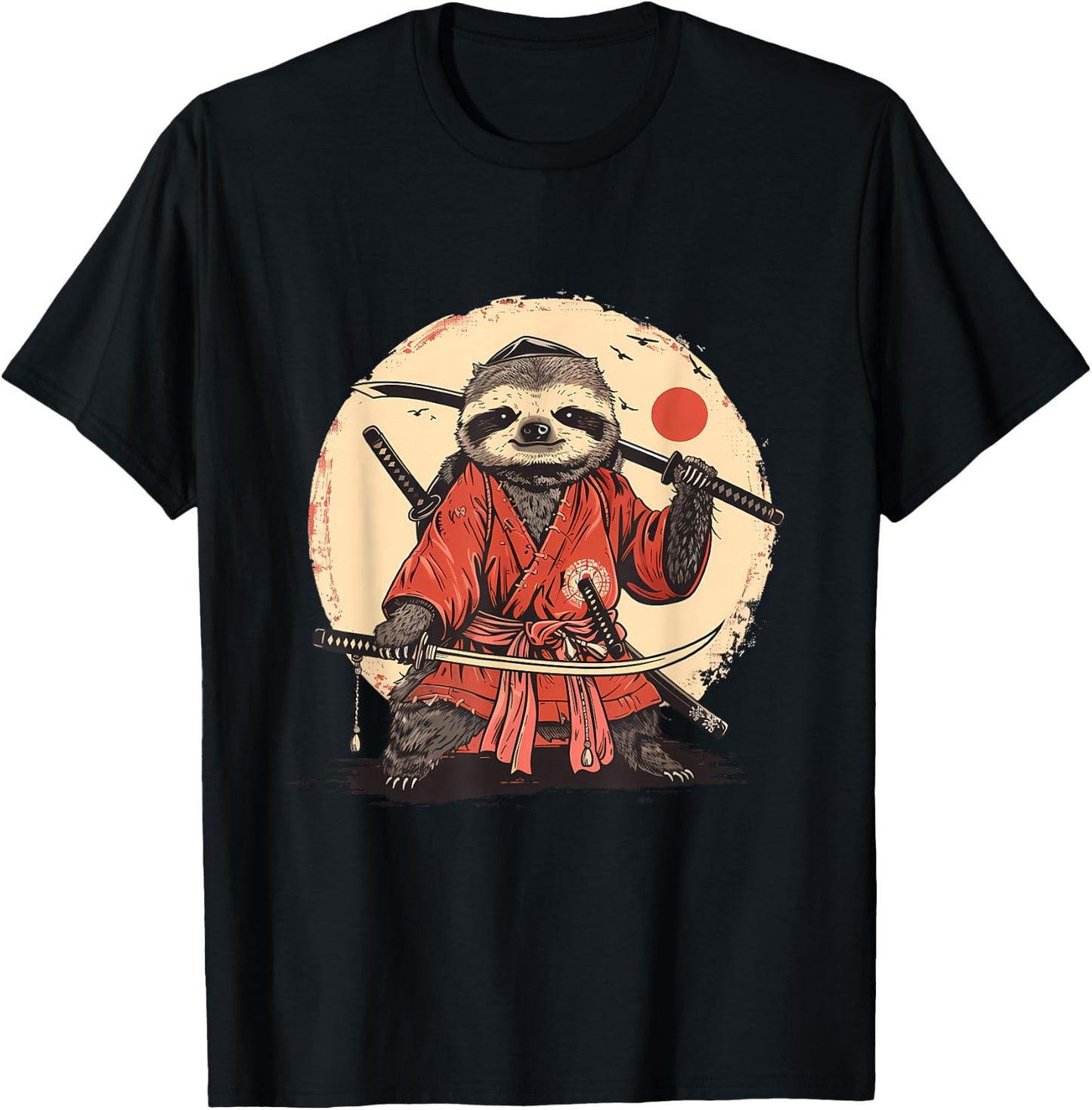 Samurai Sloth Japanese Warrior Japanese Samurai Sloth Anime T-Shirt - T-Shirt | Black