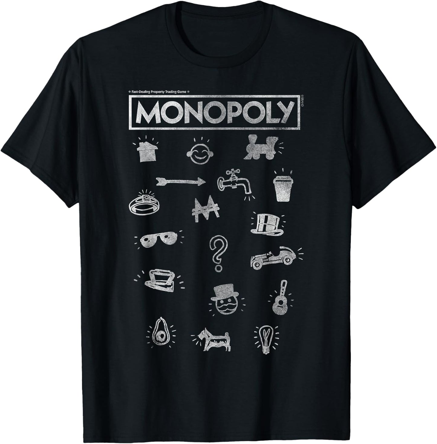 Monopoly Classic Game Piece Icons & Logo T-Shirt - T-Shirt | Black