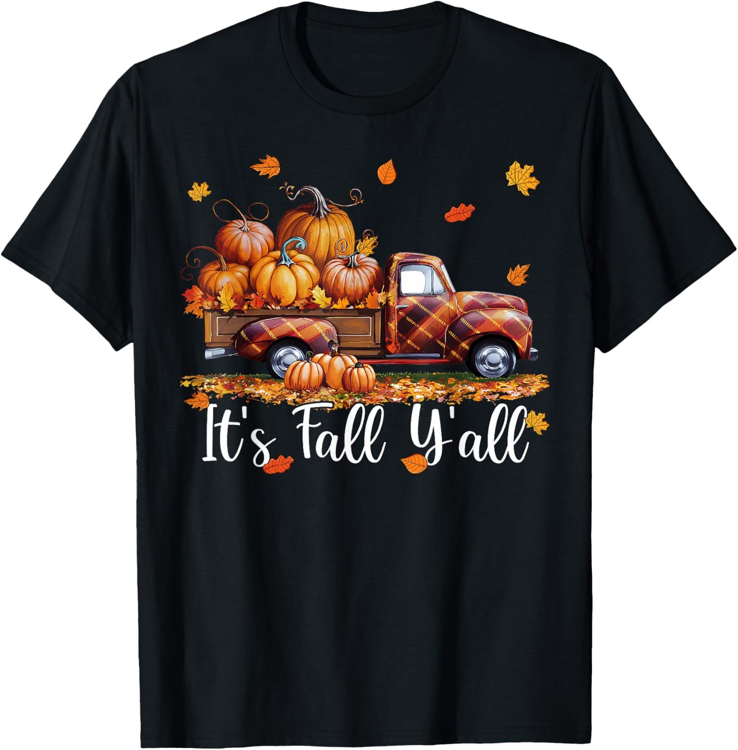 It's Fall Y'all Pumpkin Truck Autumn Tree Hello Fall T-Shirt - T-Shirt | Black