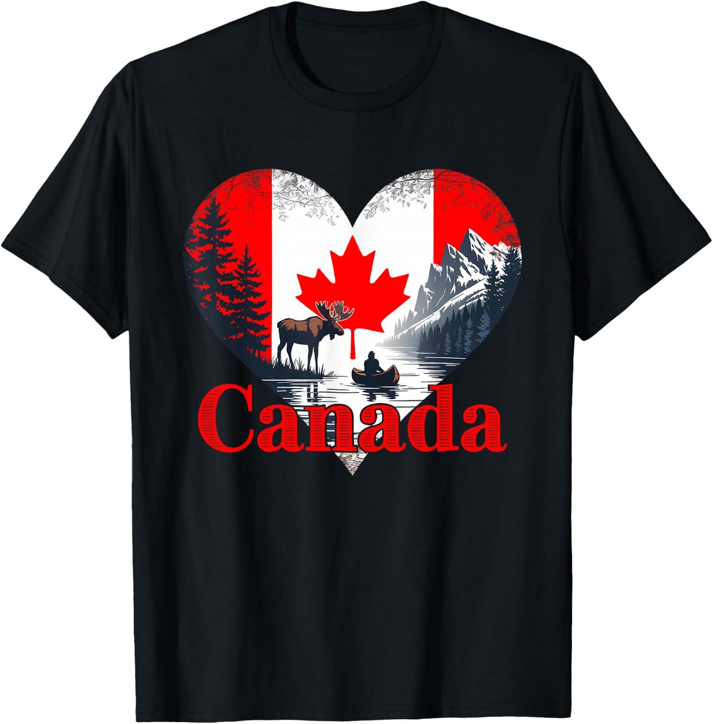Canada Day Wilderness Heart Outdoor Maple Leaf Canadian T-Shirt - T-Shirt | Black