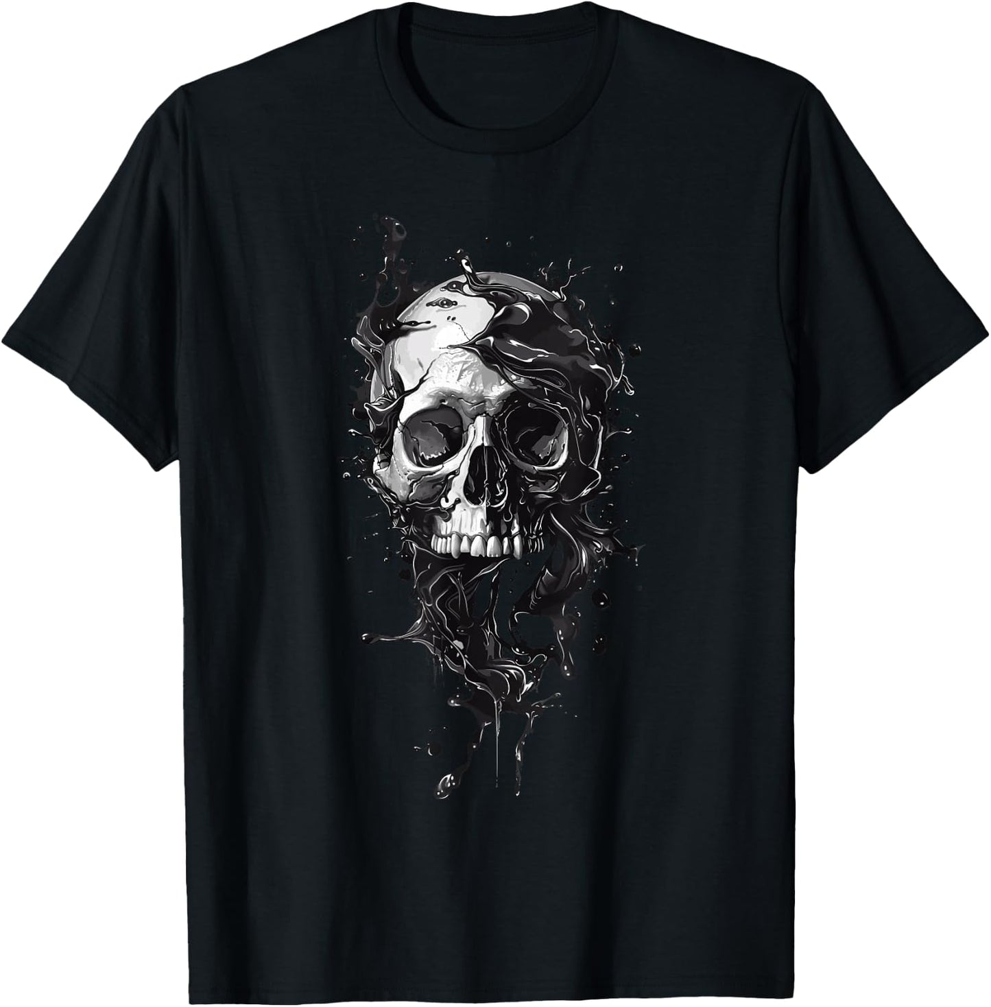 Liquid Skull, Flowy, Modern Rock Fun Black and White , grey, S T-Shirt - T-Shirt | Black