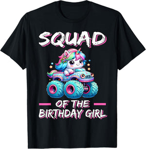 SQUAD of the Birthday Girl Monster Truck Unicorn 1st Bday T-Shirt - T-Shirt | Black