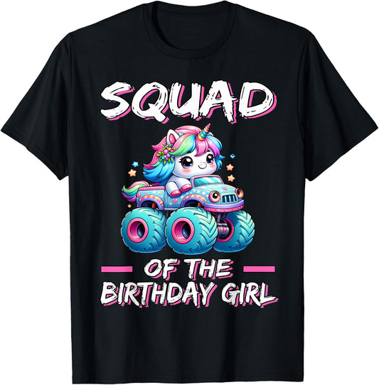 SQUAD of the Birthday Girl Monster Truck Unicorn 1st Bday T-Shirt - T-Shirt | Black