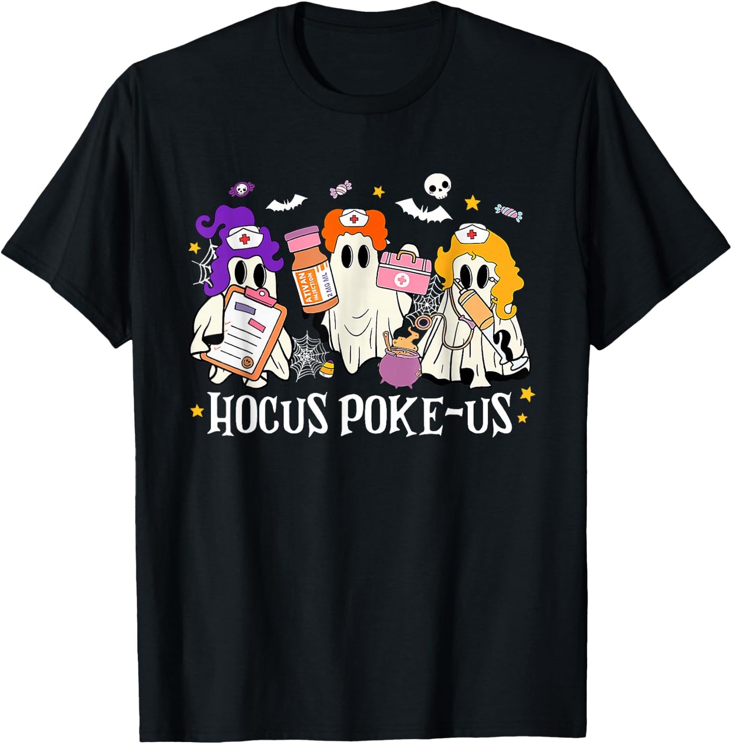 Hocus Poke-us Nurse Hocus Pocus Spooky Nurse Halloween T-Shirt - T-Shirt | Black