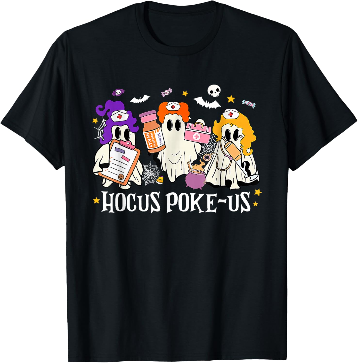 Hocus Poke-us Nurse Hocus Pocus Spooky Nurse Halloween T-Shirt - T-Shirt | Black