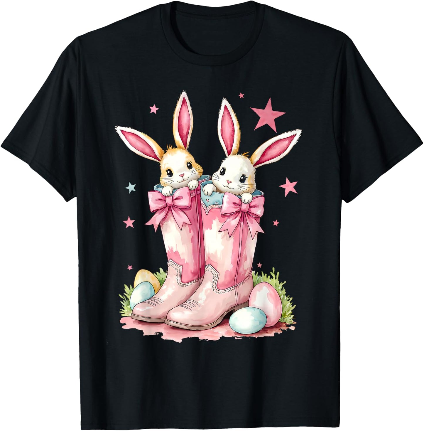 Howdy Easter Western Easter Bunny Cowboy Boots T-Shirt - T-Shirt | Black