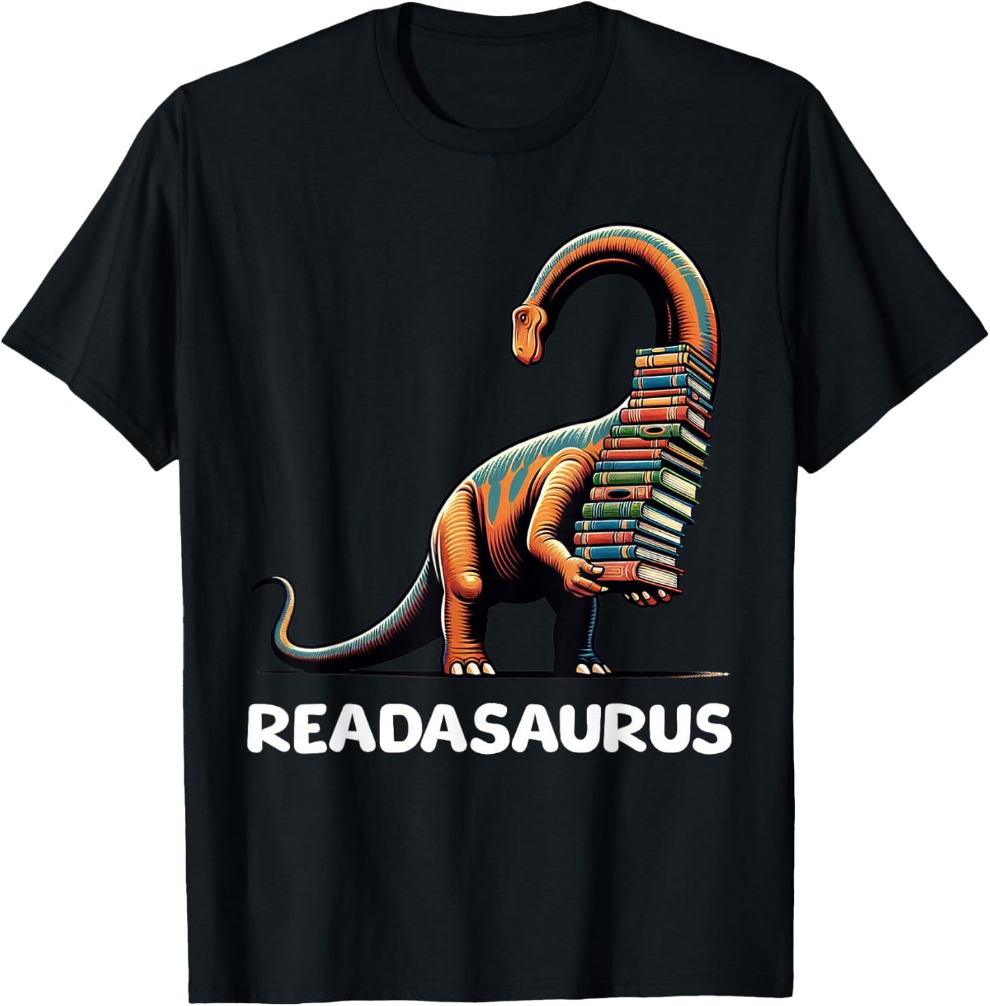 Readasaurus Funny Dinosaur Brontosaurus Reading Books T-Shirt - T-Shirt | Black
