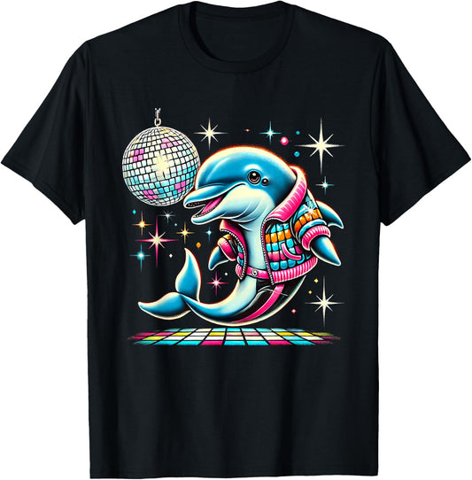 Aesthetic Dolphin Disco T-Shirt - T-Shirt | Black