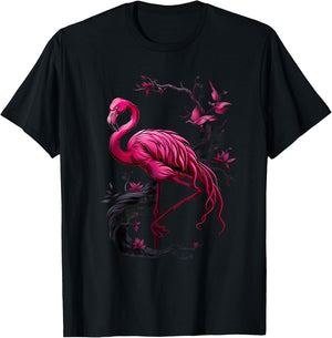 Pink Flamingo Bird Artwork Wildlife Animal Art Flamingo T-Shirt - T-Shirt | Black