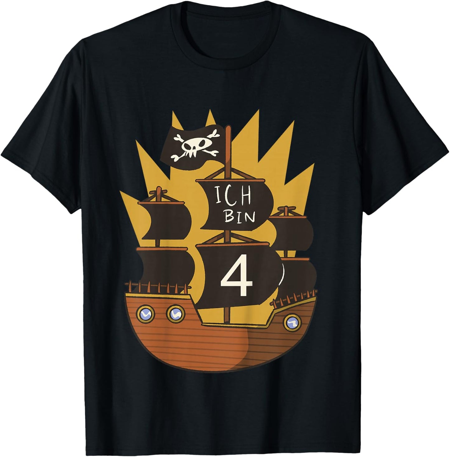 Ich bin 4 Jahre Junge 4. Geburtstag Pirat Piratenschiff T-Shirt - T-Shirt | Black