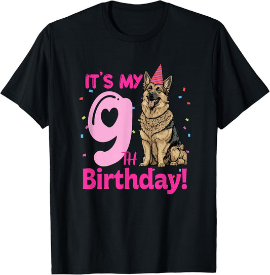 It's My 9th Birthday German Shepherd Dog Lovers 9 Years Old T-Shirt - T-Shirt | Black