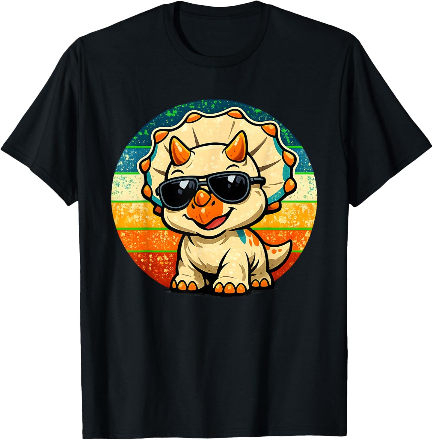 Cute Baby Triceratops Sunglasses Retro Funny Dinosaur Kids T-Shirt - T-Shirt | Black