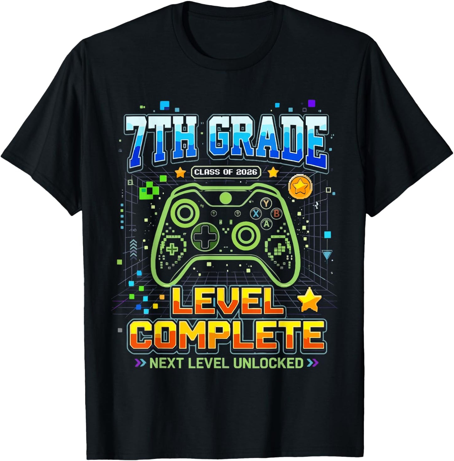 Gaming Graduation Shirt, 7th Grade Level Complete T-Shirt - T-Shirt | Black