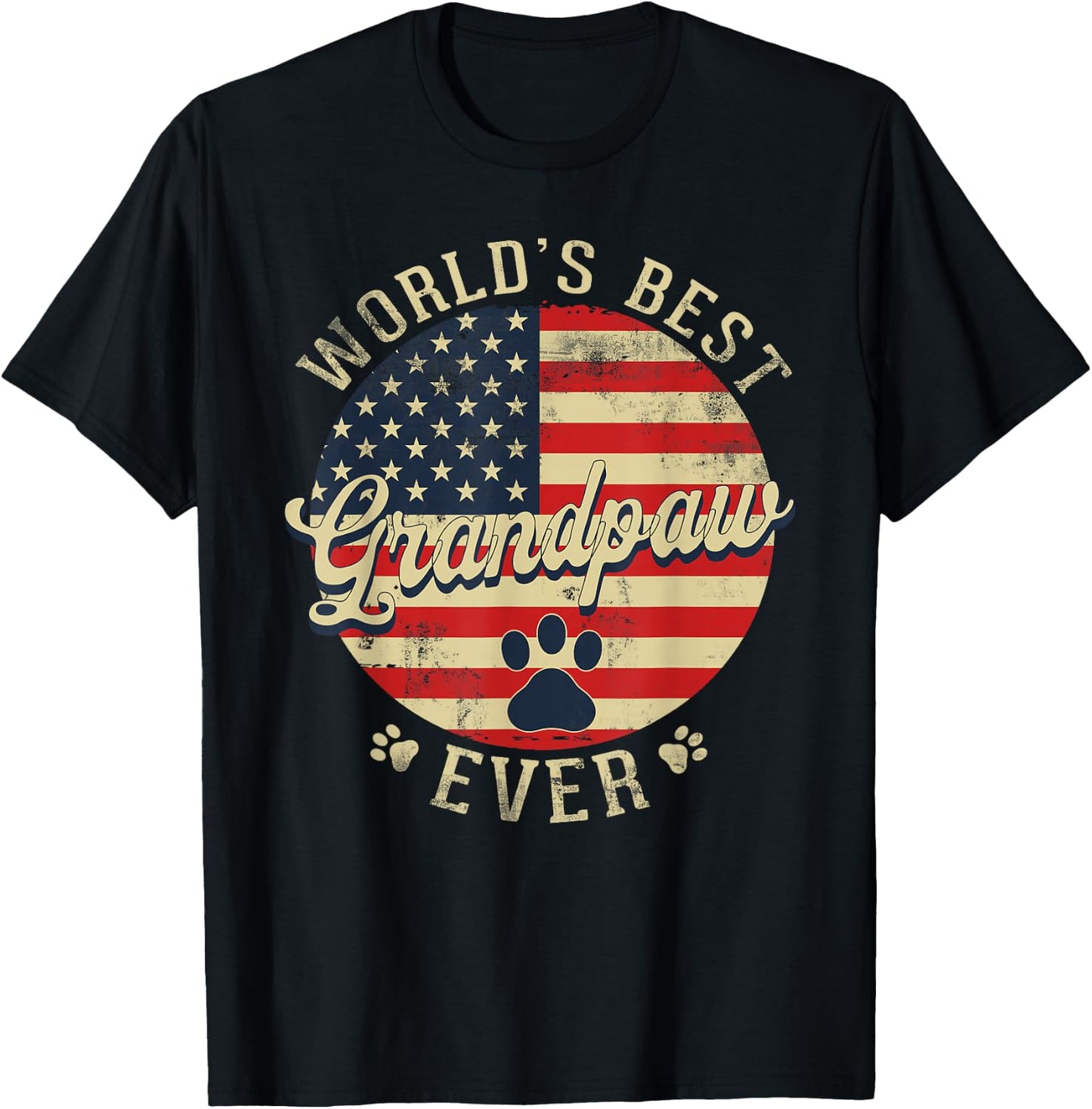 World's Best Grandpaw Ever Father's Day Dog Grandpa USA Flag T-Shirt - T-Shirt | Black