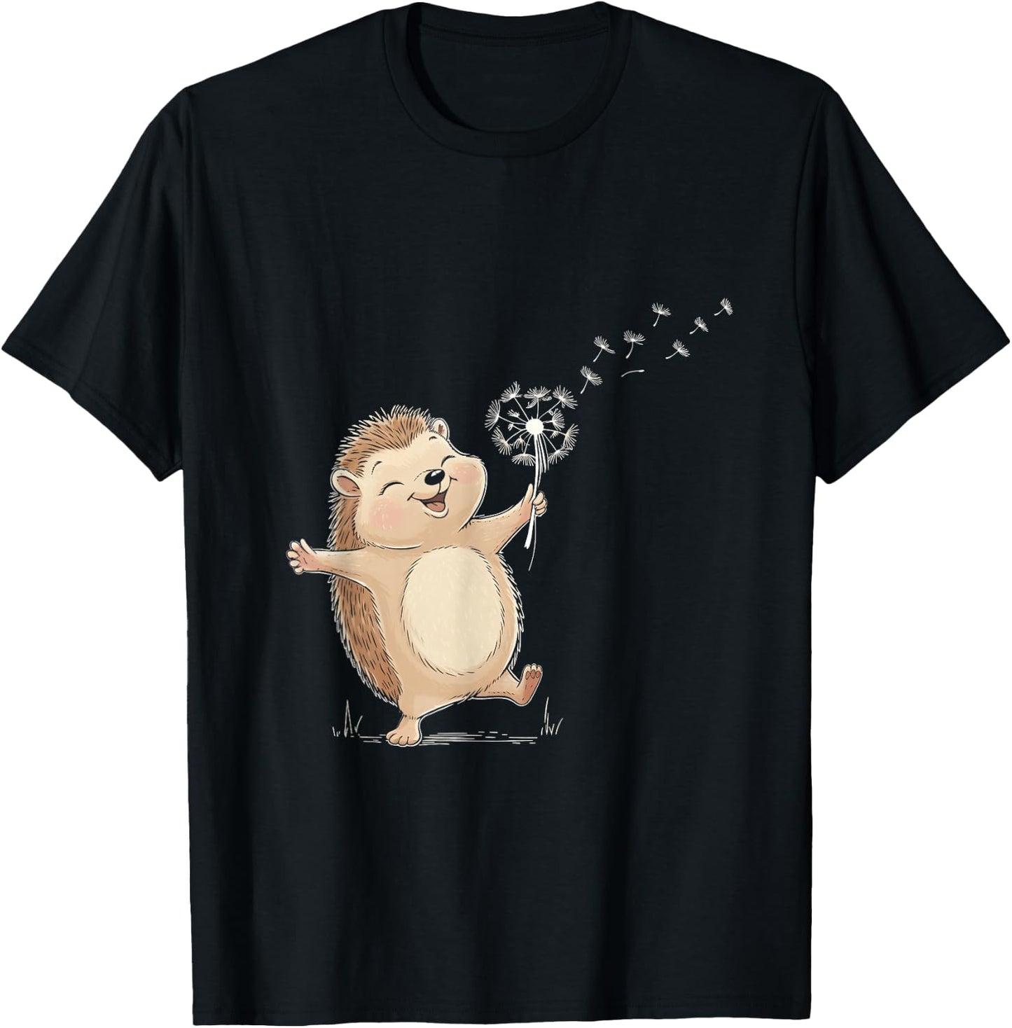 Hedgehogs Lover Hedgehog Holding A Dandelion Flower Animal T-Shirt - T-Shirt | Black
