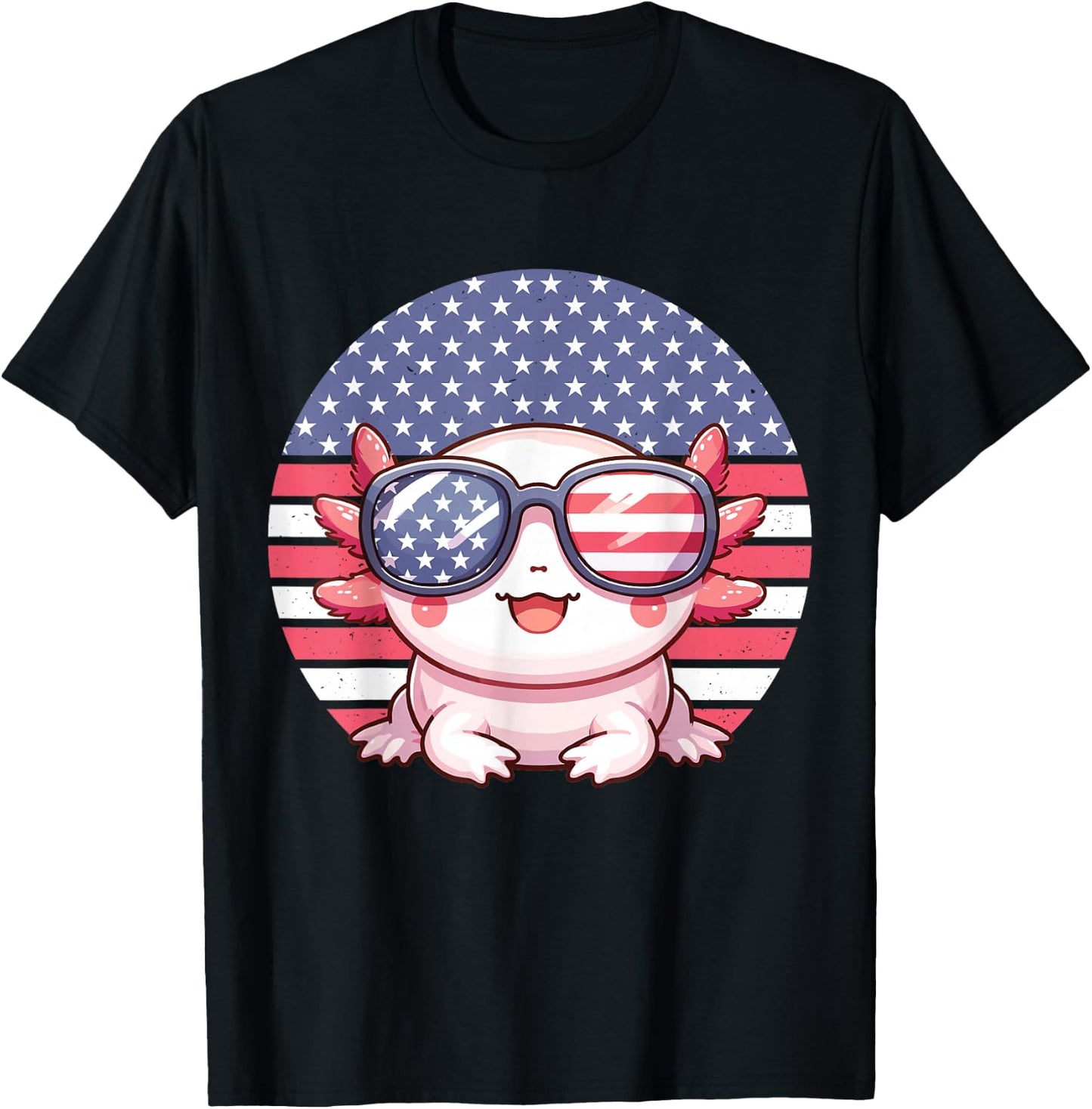 Funny Axolotl American Flag 4th of July Axolotl Girls Kids T-Shirt - T-Shirt | Black