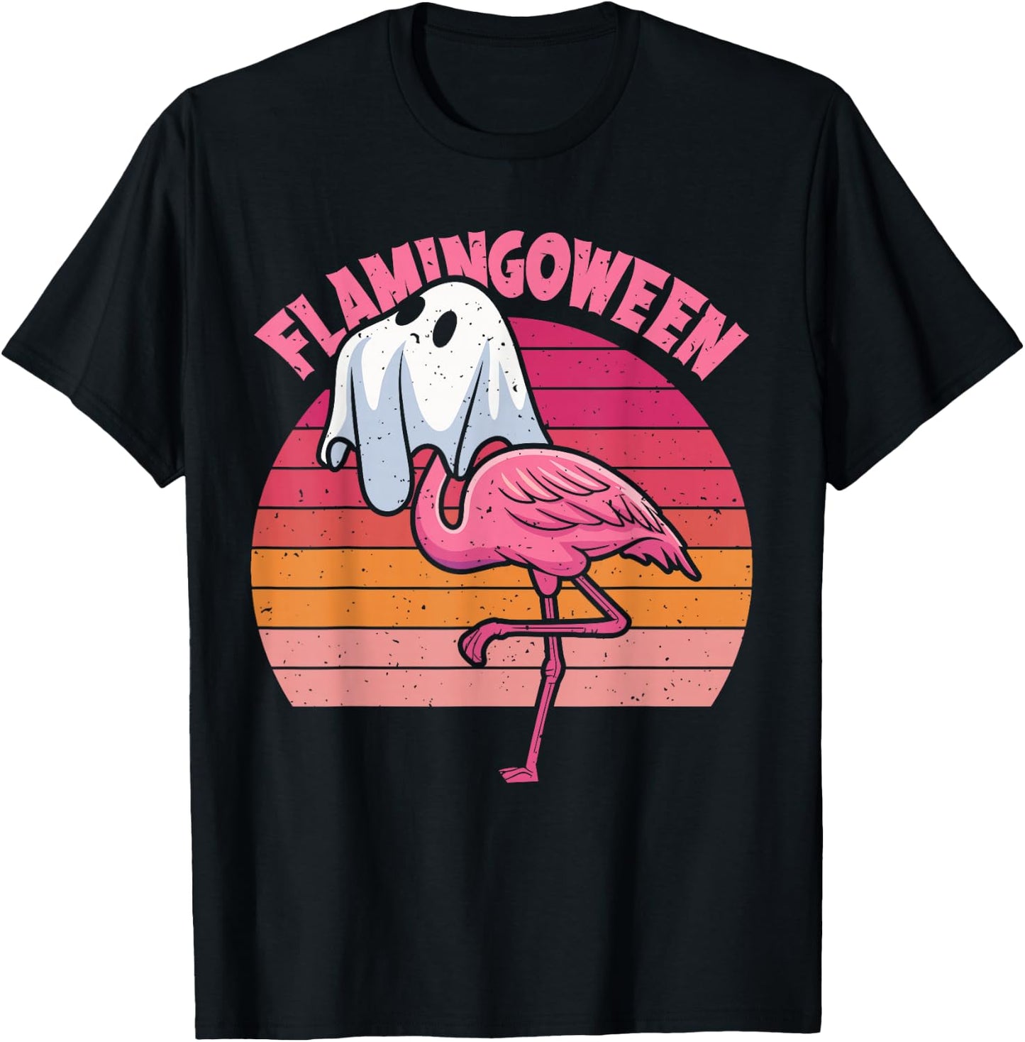 Happy Flamingoween Pink Flamingo Halloween Skeleton Spooky T-Shirt - T-Shirt | Black