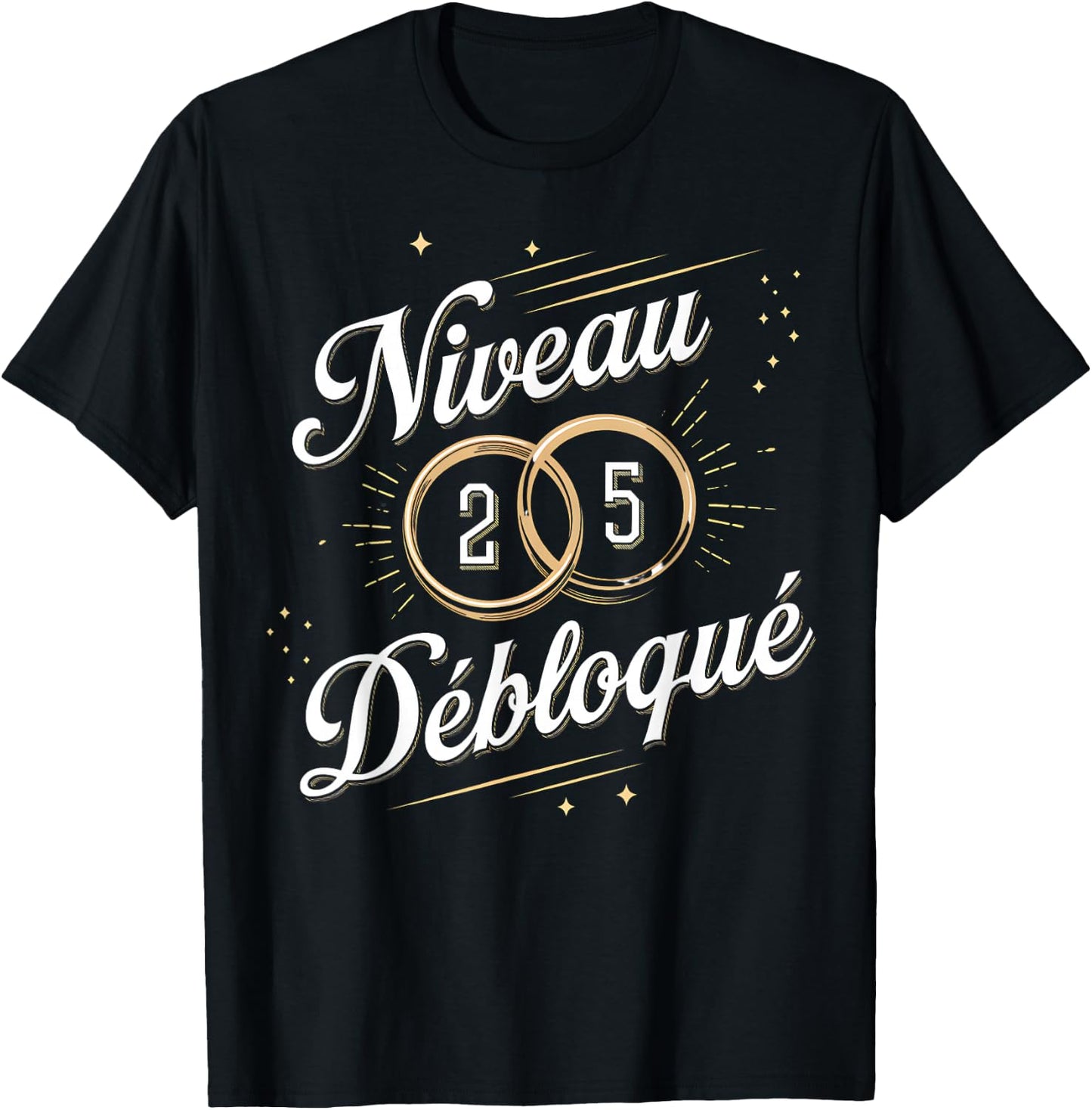 Level 25 Unlocked Birthday Gift 25 Years of Wedding , Black, S T-Shirt - T-Shirt | Black