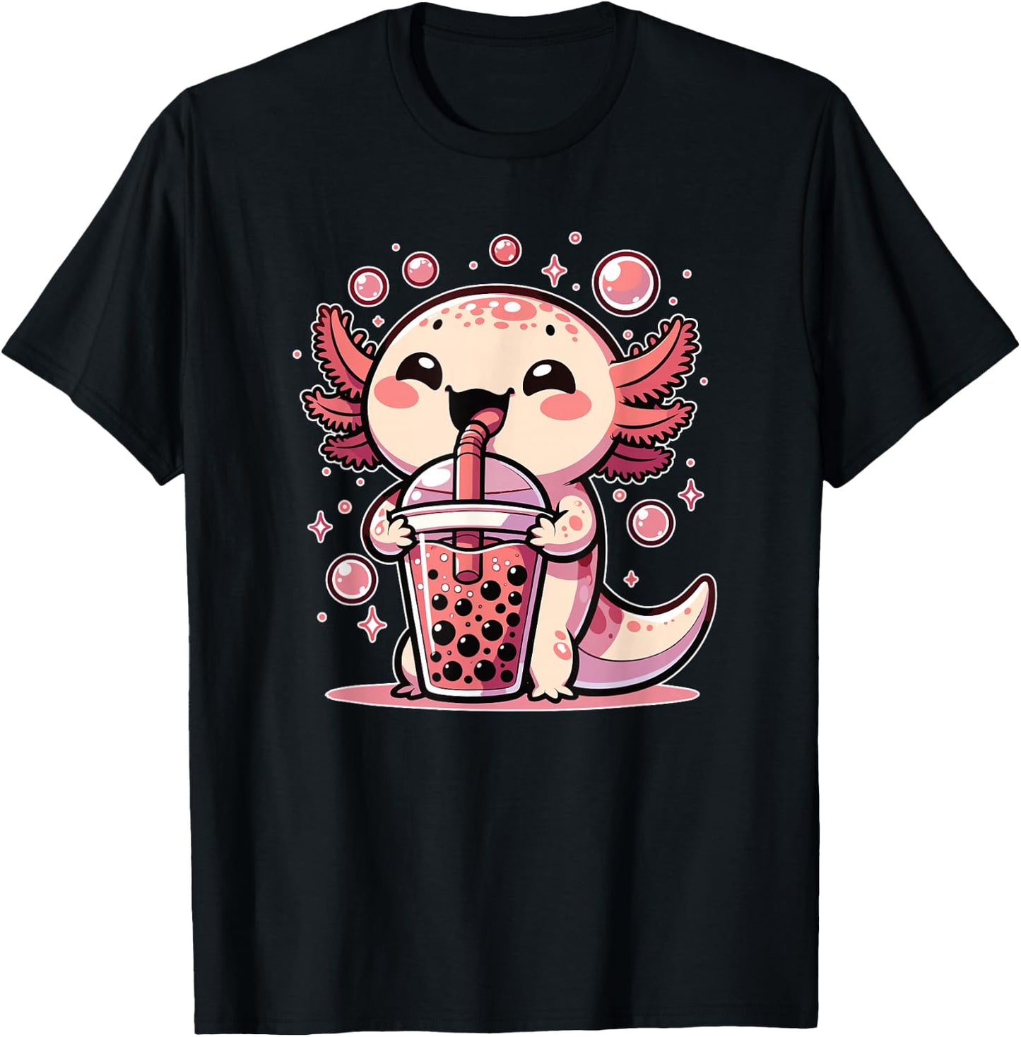 Kawaii Axolotls Bubble Tea Boba Axolotl T-Shirt - T-Shirt | Black