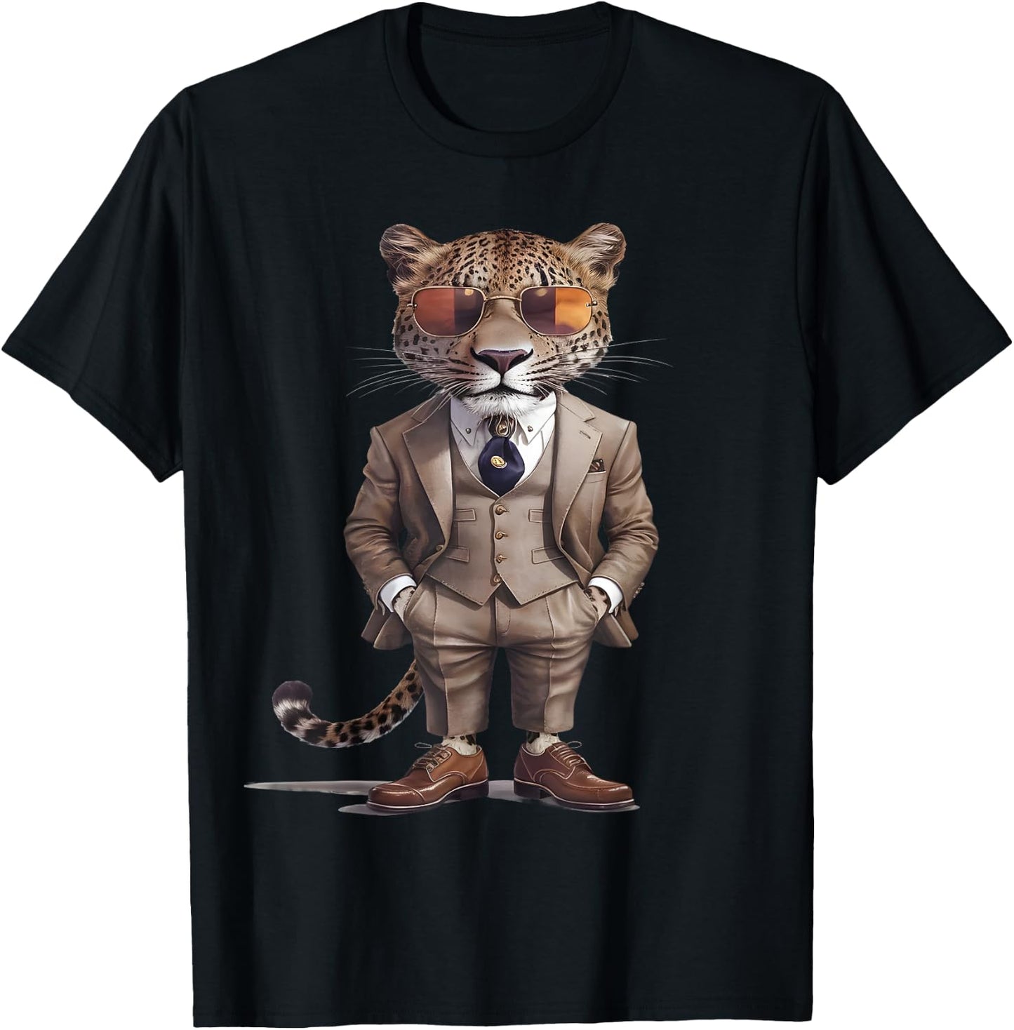 Leopard Men's Women's Leopard in Suit Leopard , black T-Shirt - T-Shirt | Black