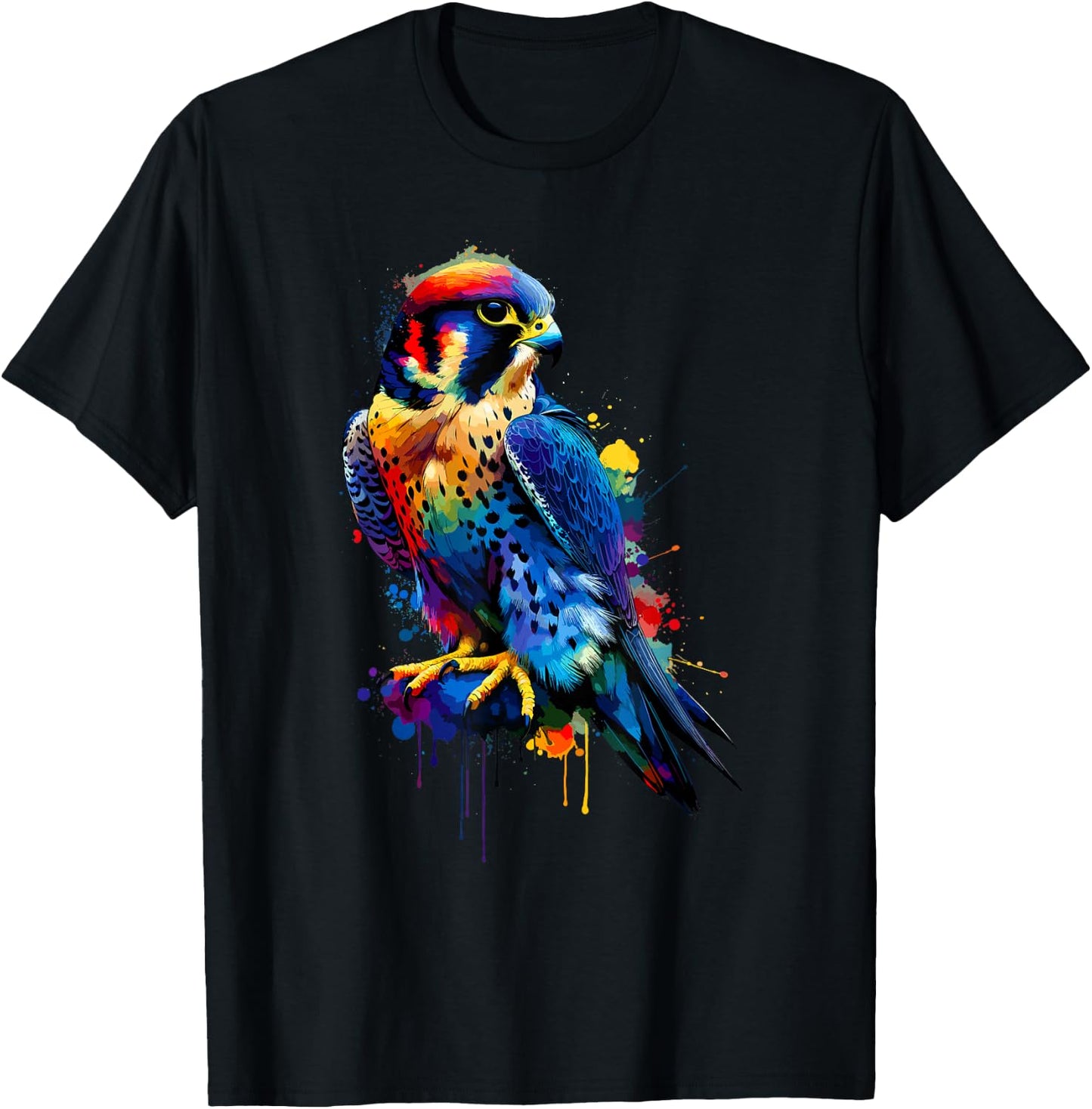 Colorful Splash Art Peregrine Falcon Peregrines T-Shirt - T-Shirt | Black