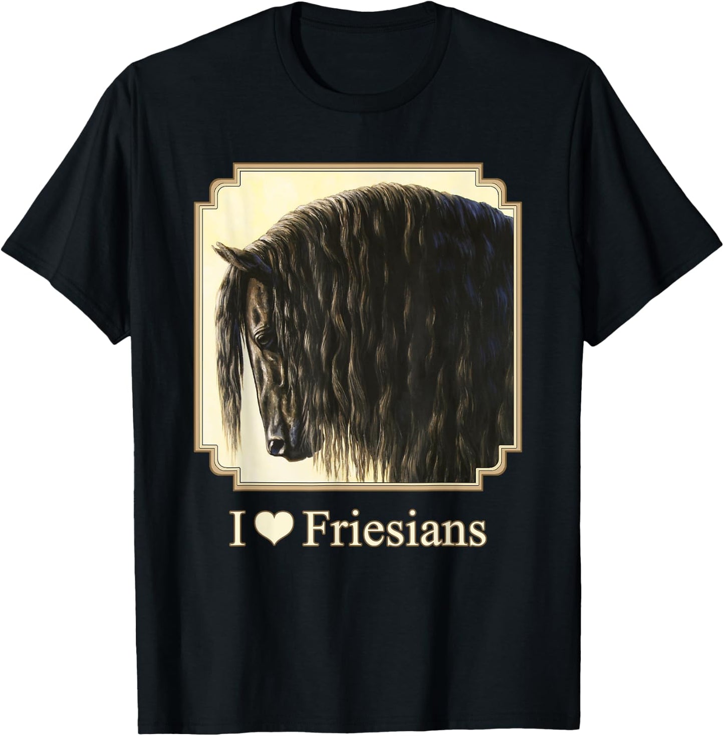 I Love Heart Black Friesian Horses Horse Lover Gift T-Shirt - T-Shirt | Black