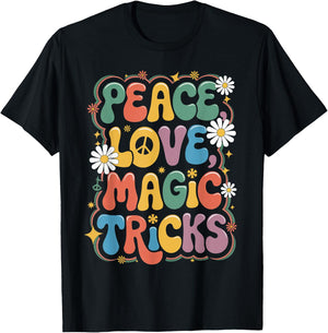 Magician 60s 70s Hippie Retro Peace Love Magic tricks T-Shirt - T-Shirt | Black