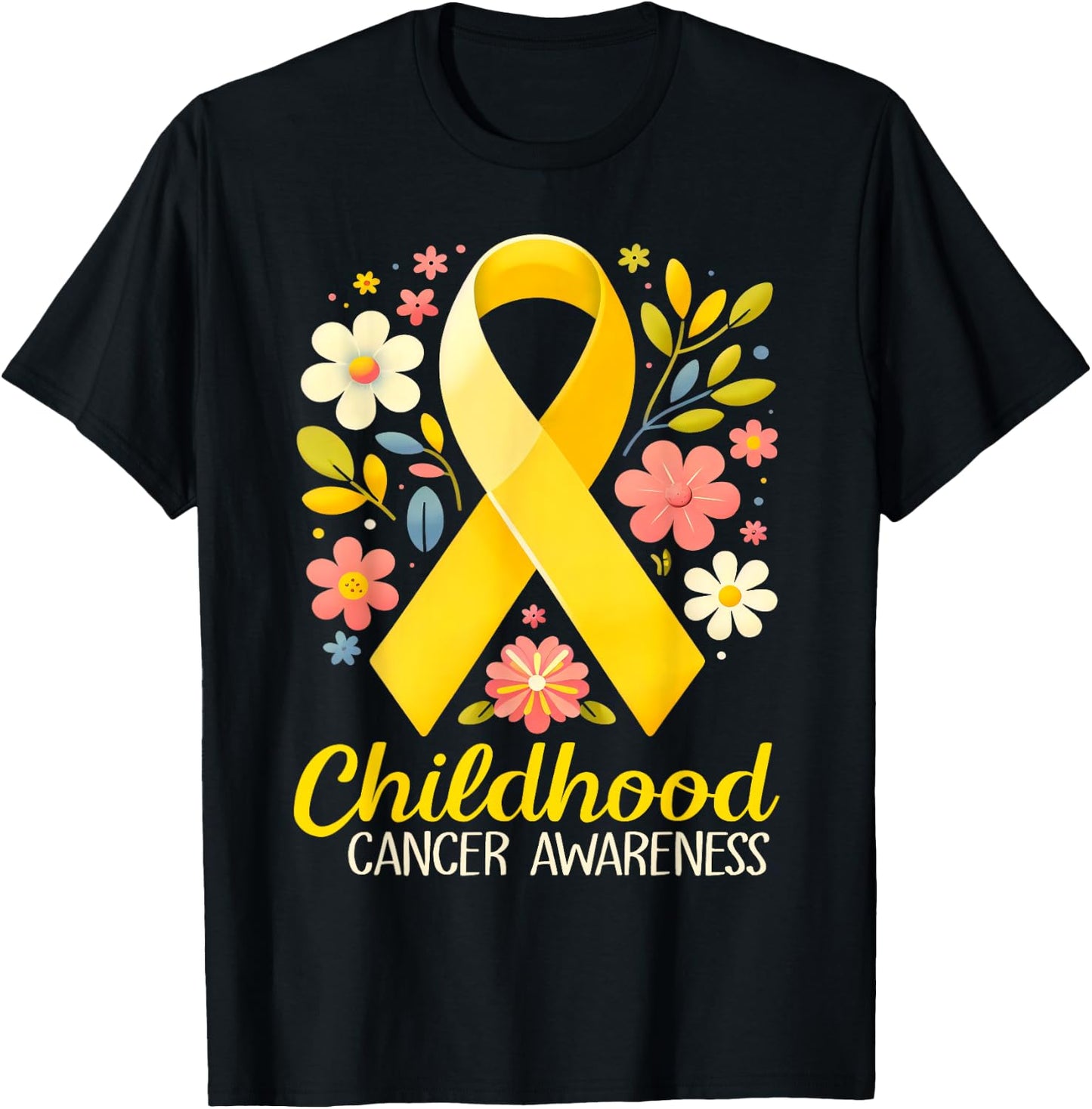 Gold Ribbon Childhood Cancer Awareness Girls Kids Women T-Shirt - T-Shirt | Black