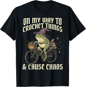 On My Way to Crochet Things and Cause Chaos T-Shirt - T-Shirt | Black