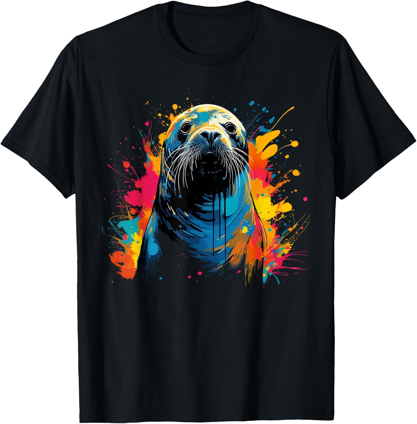 Artistic Colorful Pop Art painted Seal T-Shirt - T-Shirt | Black