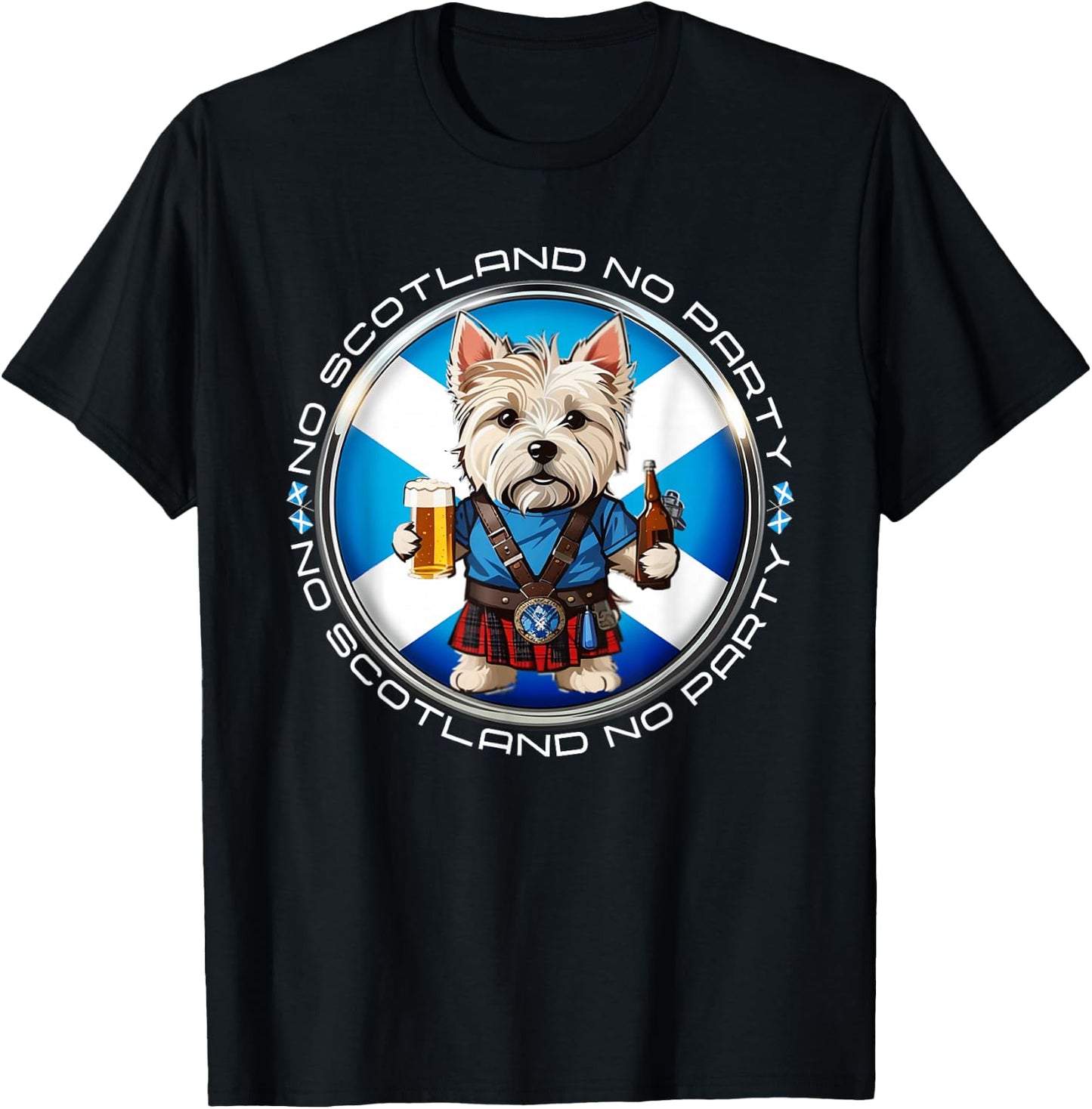 No Scotland No Party Scottish Pride West Highland Terrier T-Shirt - T-Shirt | Black