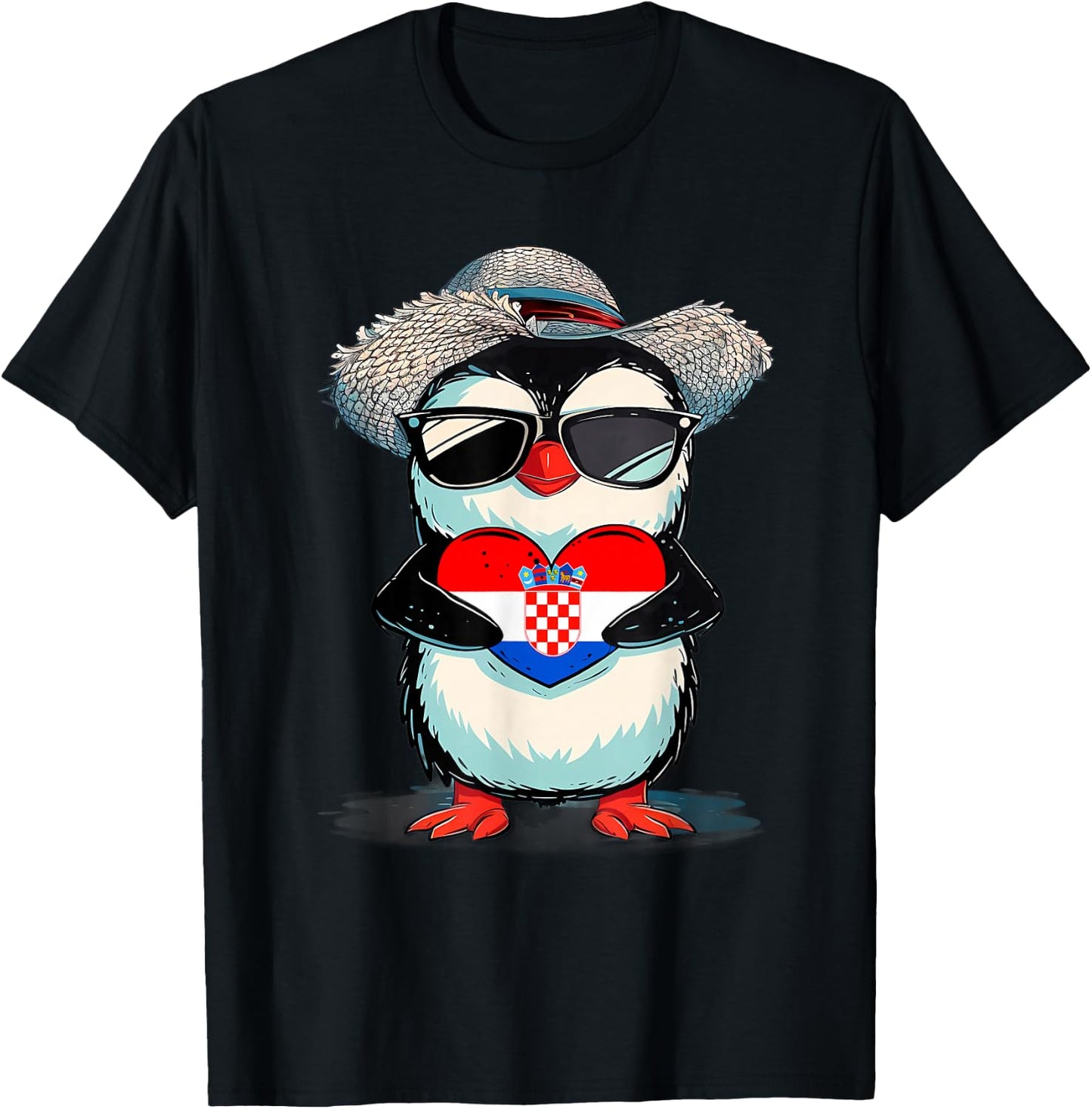 Croatia Flag Cute Penguin Croatian Pride Croatian Roots T-Shirt - T-Shirt | Black