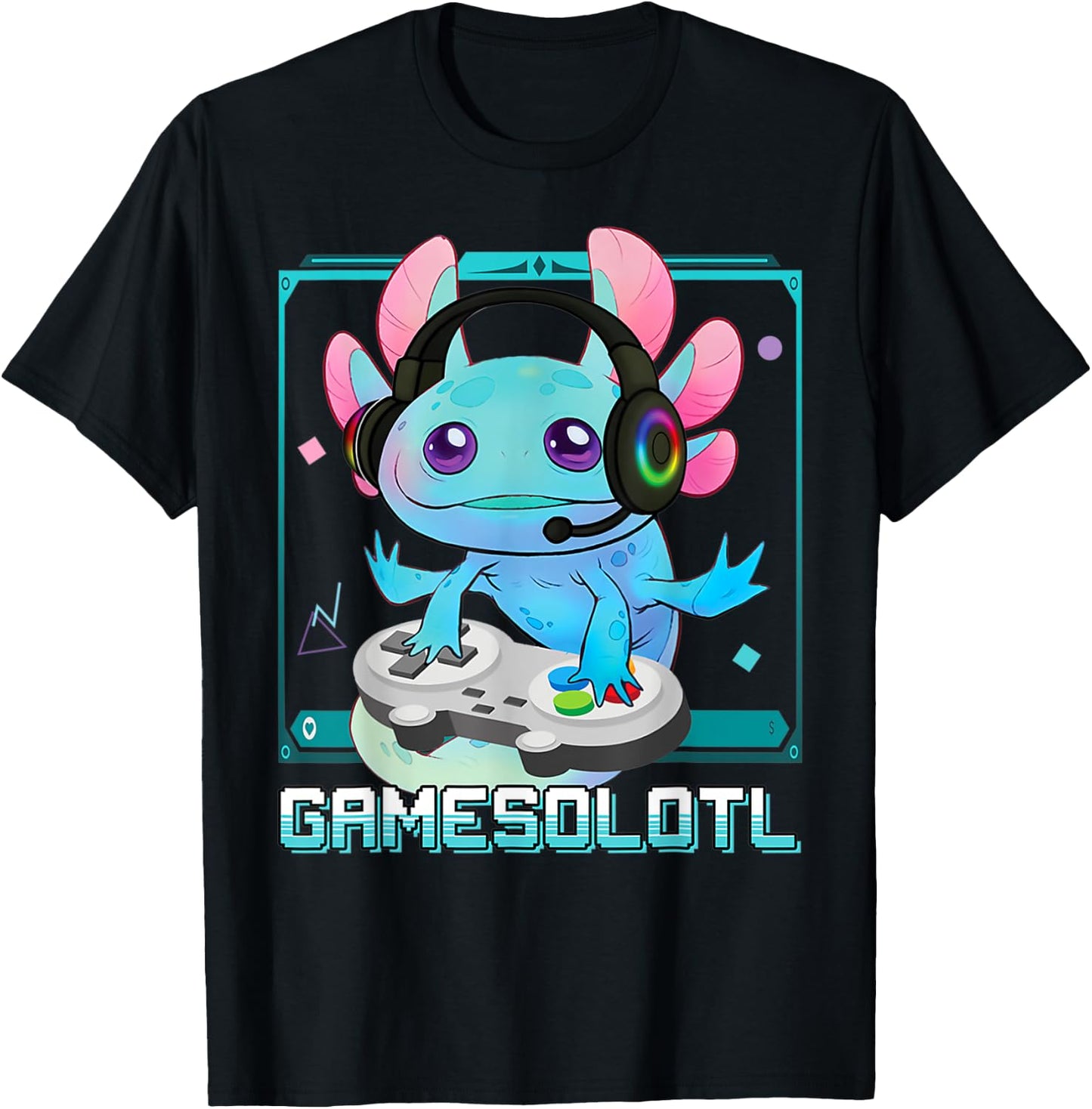 Gamesolotl Axolotl Video Gamer Kawaii Pastel Goth Cute Anime T-Shirt - T-Shirt | Black