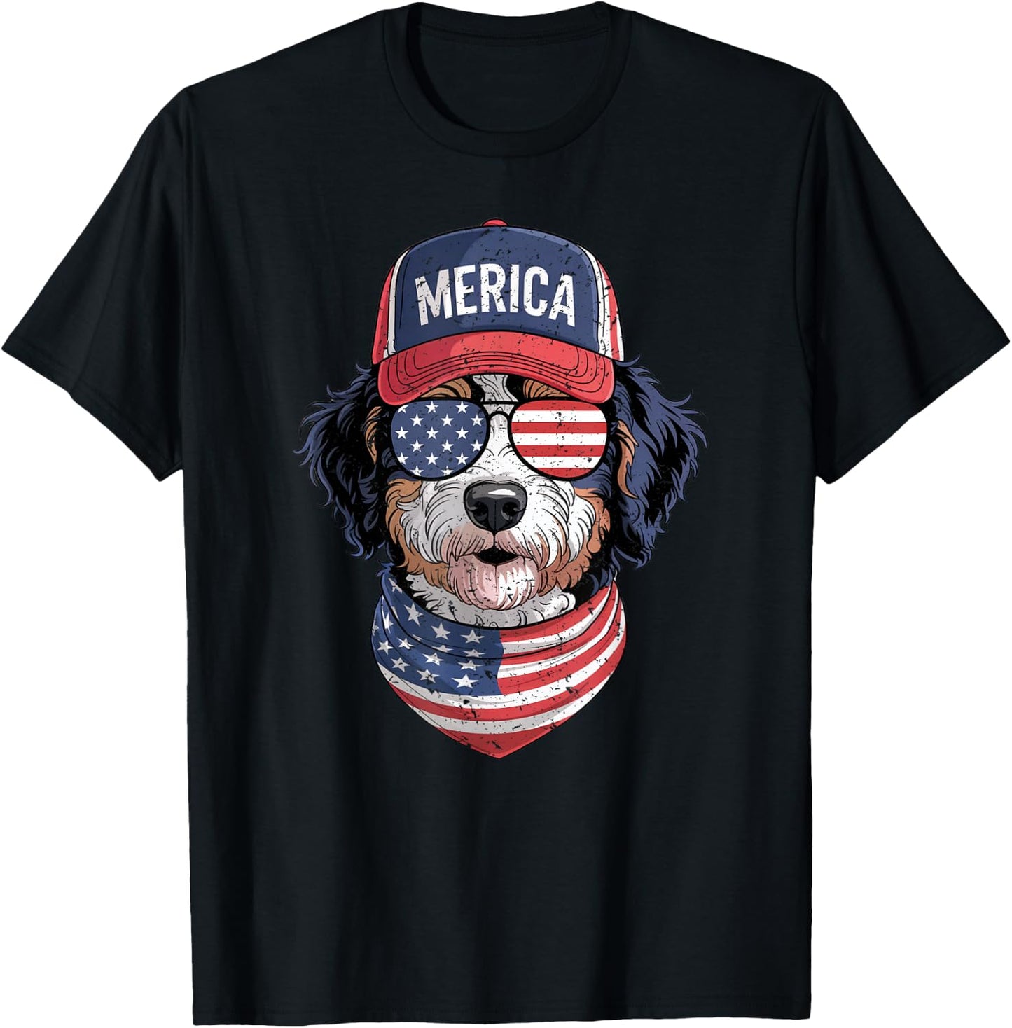 Bernedoodle 4th of July US American Flag Dog Patriotic T-Shirt - T-Shirt | Black