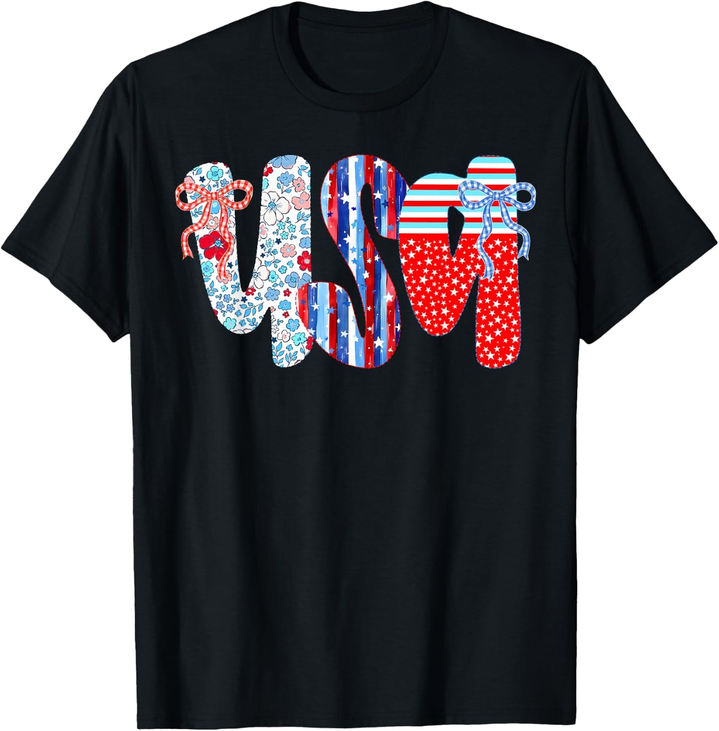 4th of July USA Flag Coquette Bow Patriotic Women Girl Kid T-Shirt - T-Shirt | Black