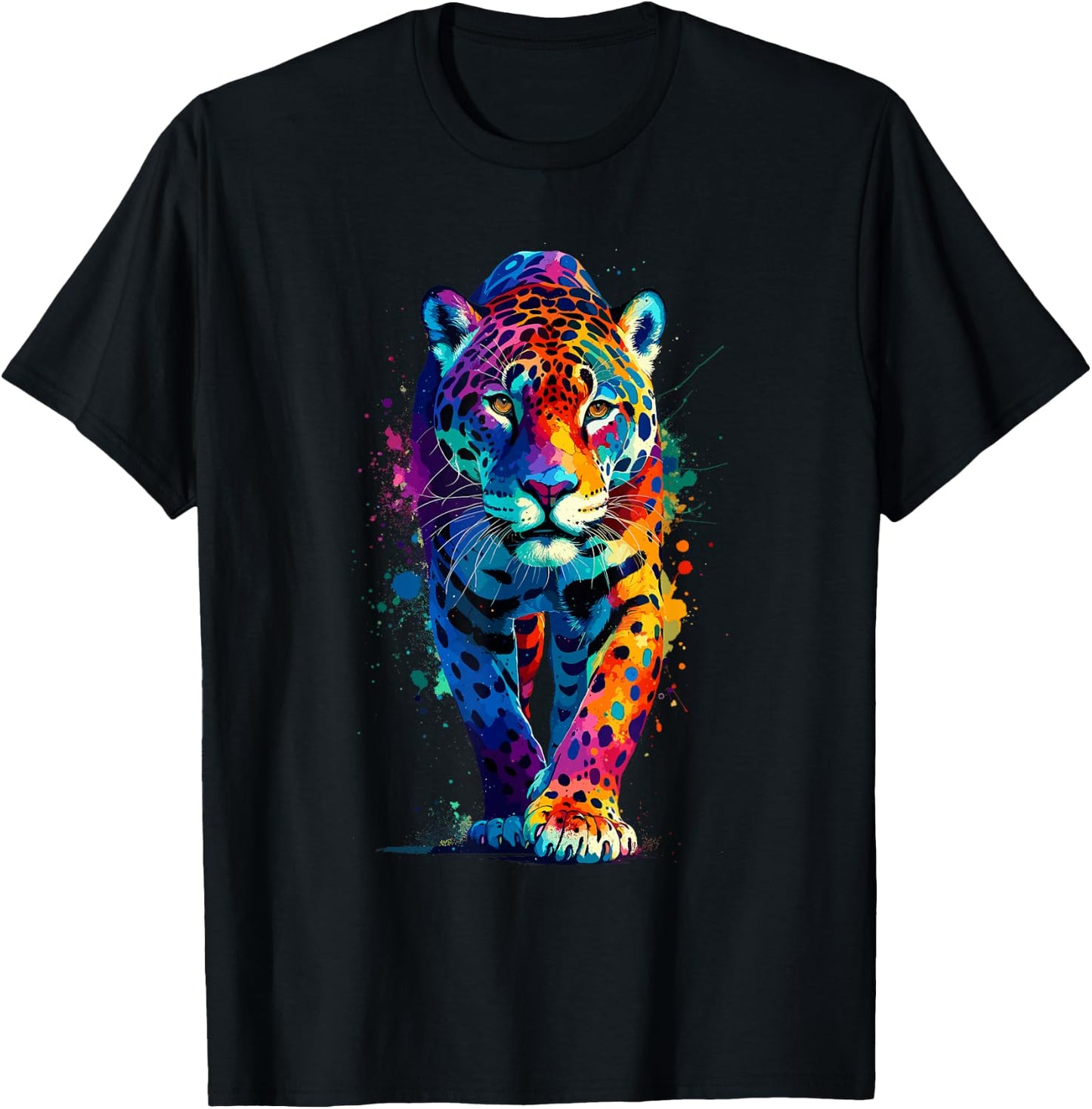 Colorful Splash Art Jaguar Jaguars Zoo T-Shirt - T-Shirt | Black