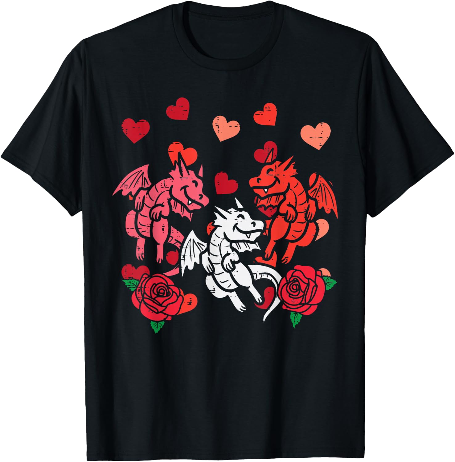 Valentines Day Dragons Hearts Funny Women Girls Kids Toddler T-Shirt - T-Shirt | Black
